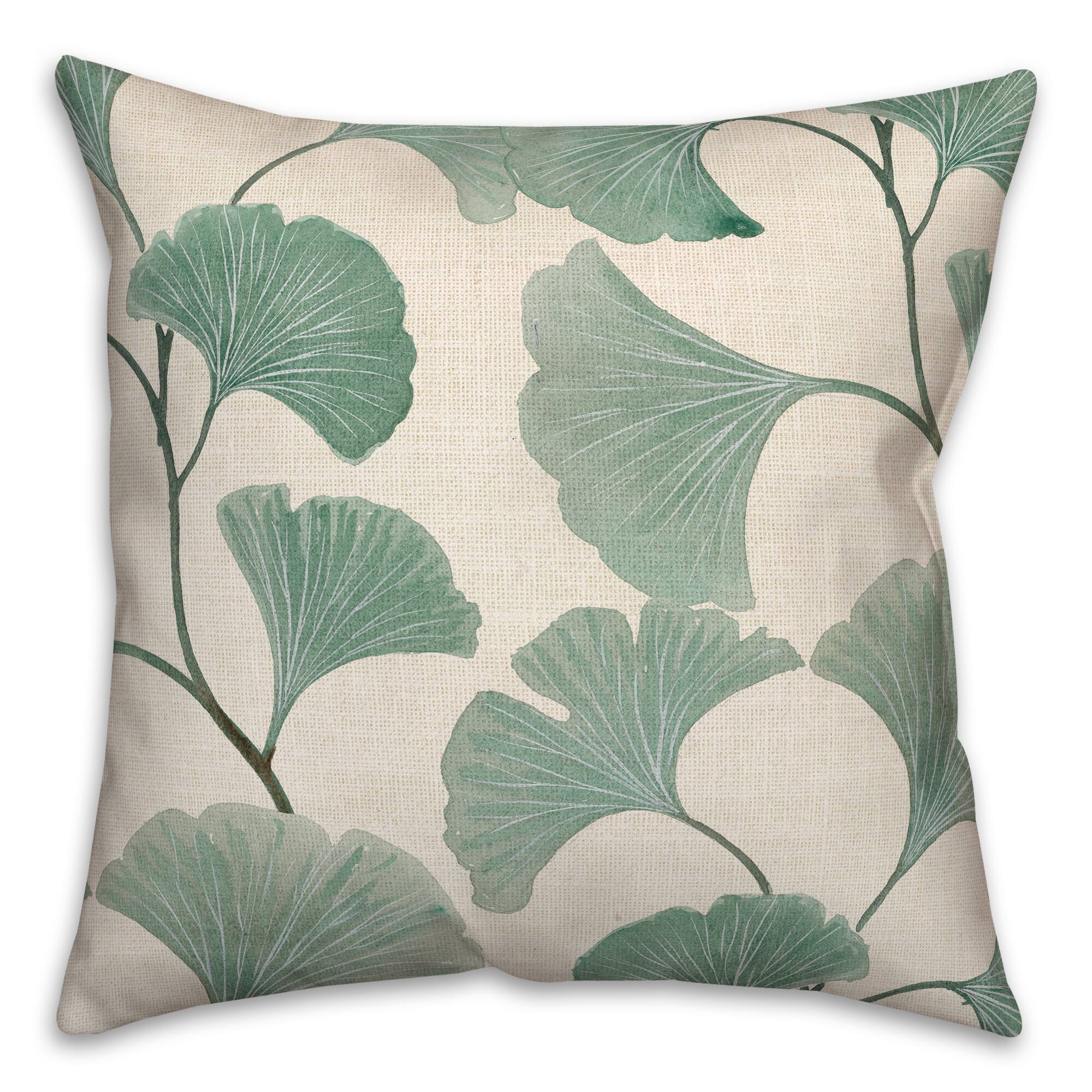 Watercolor Green Gingko Throw Pillow