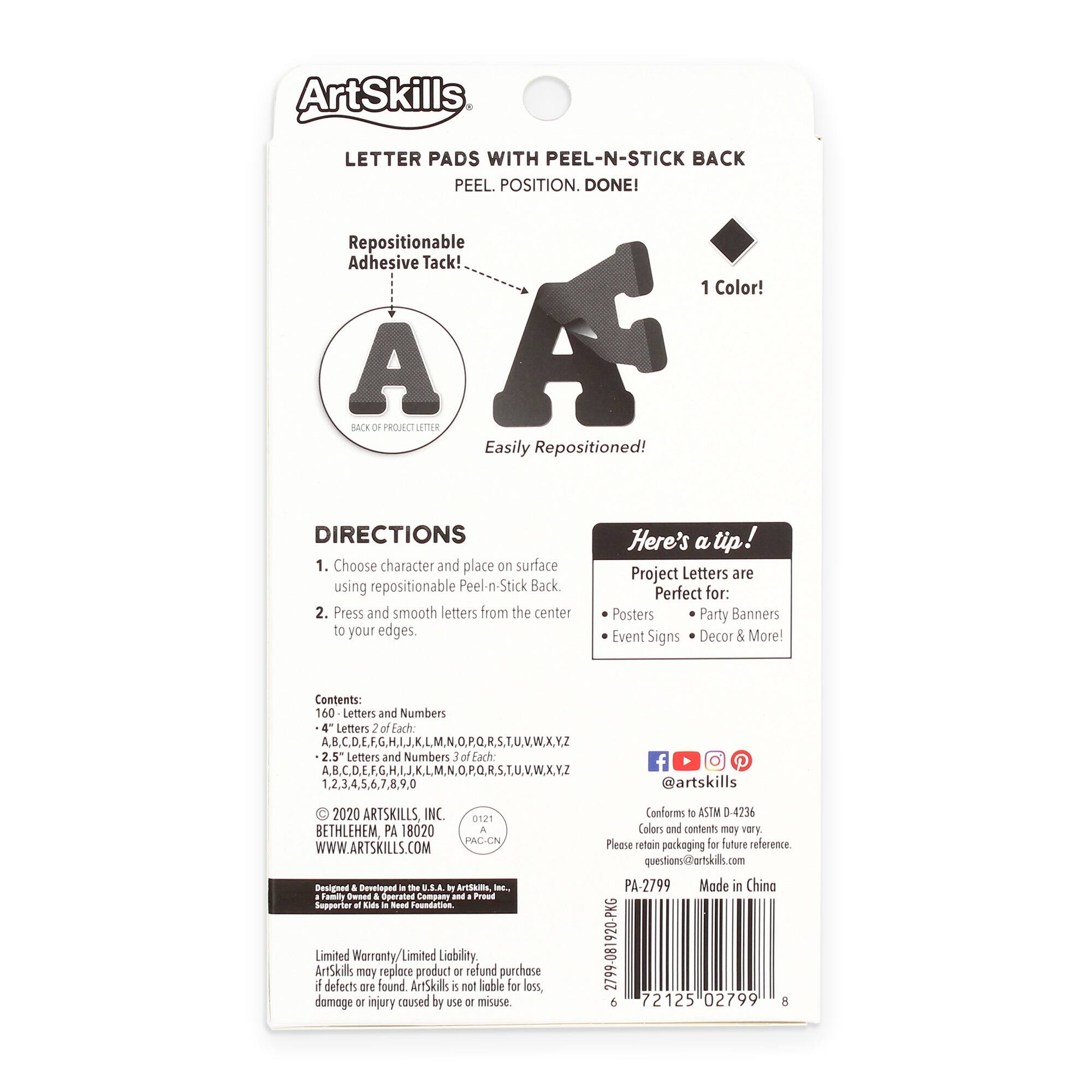 ArtSkills&#xAE; 2.5&#x22; to 4&#x22; Black 160 Piece Paper Poster Letter Set