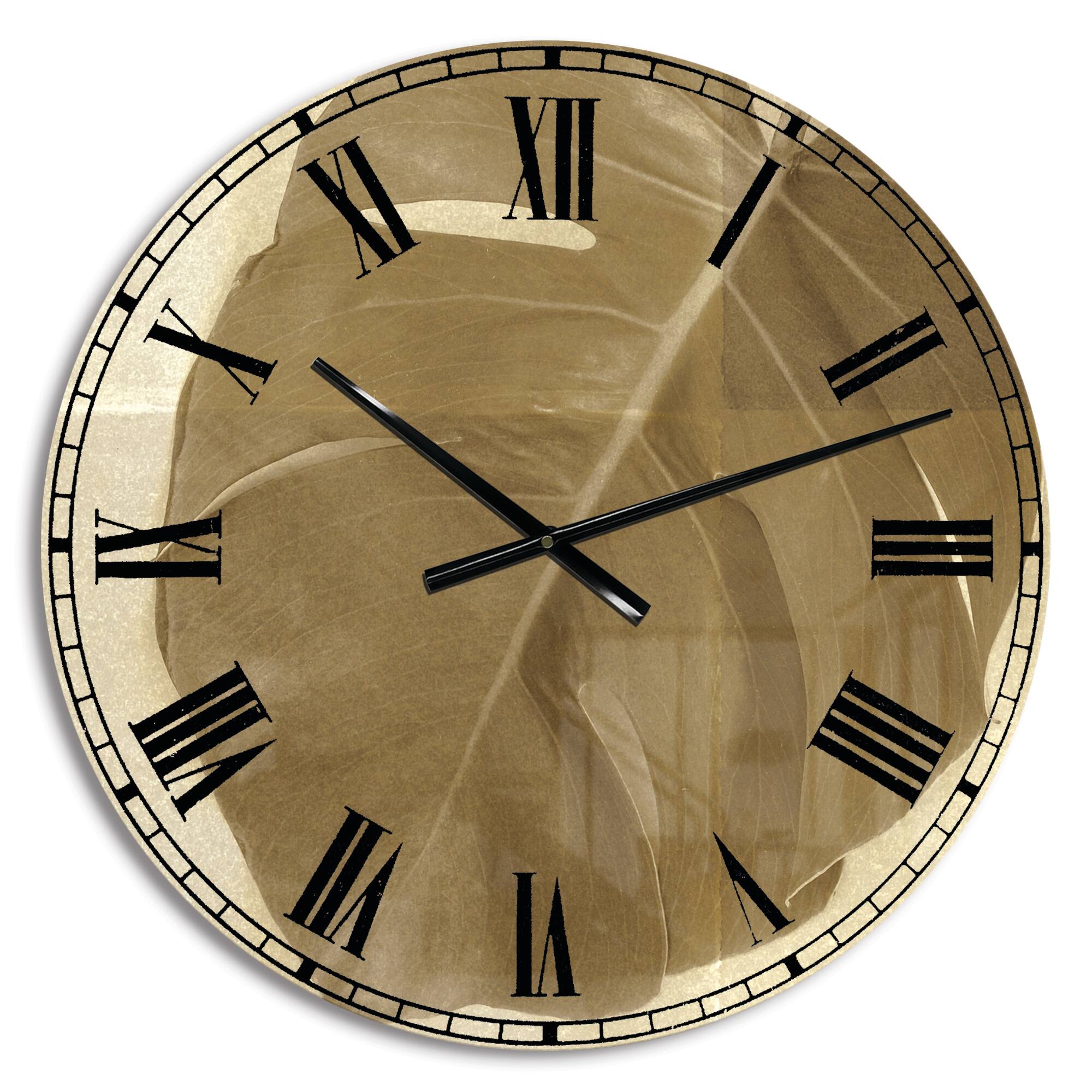 Designart Botanical Beige Retro Leaf Traditional Wall Clock