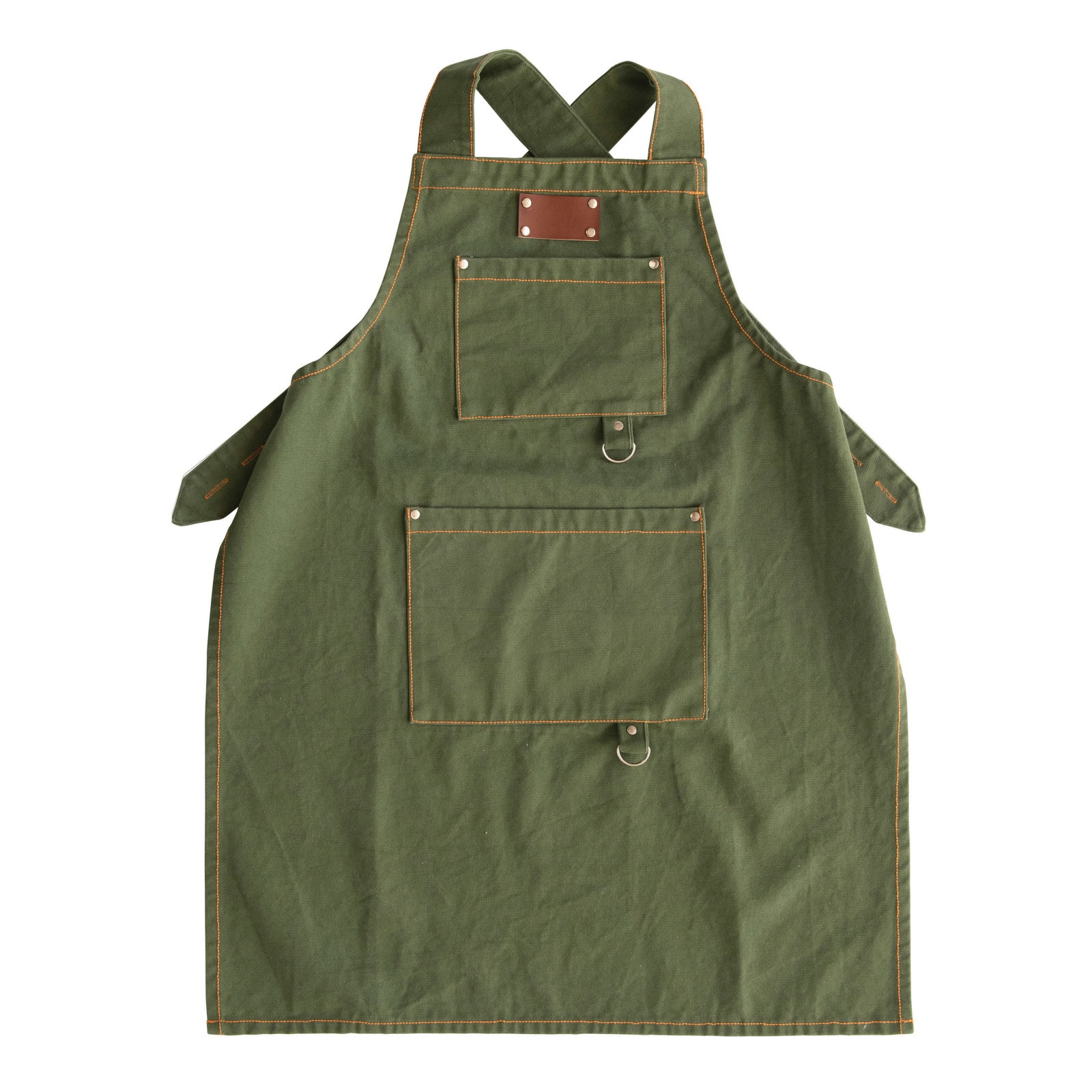 Green Cross Back Apron with Pockets &#x26; Rivets