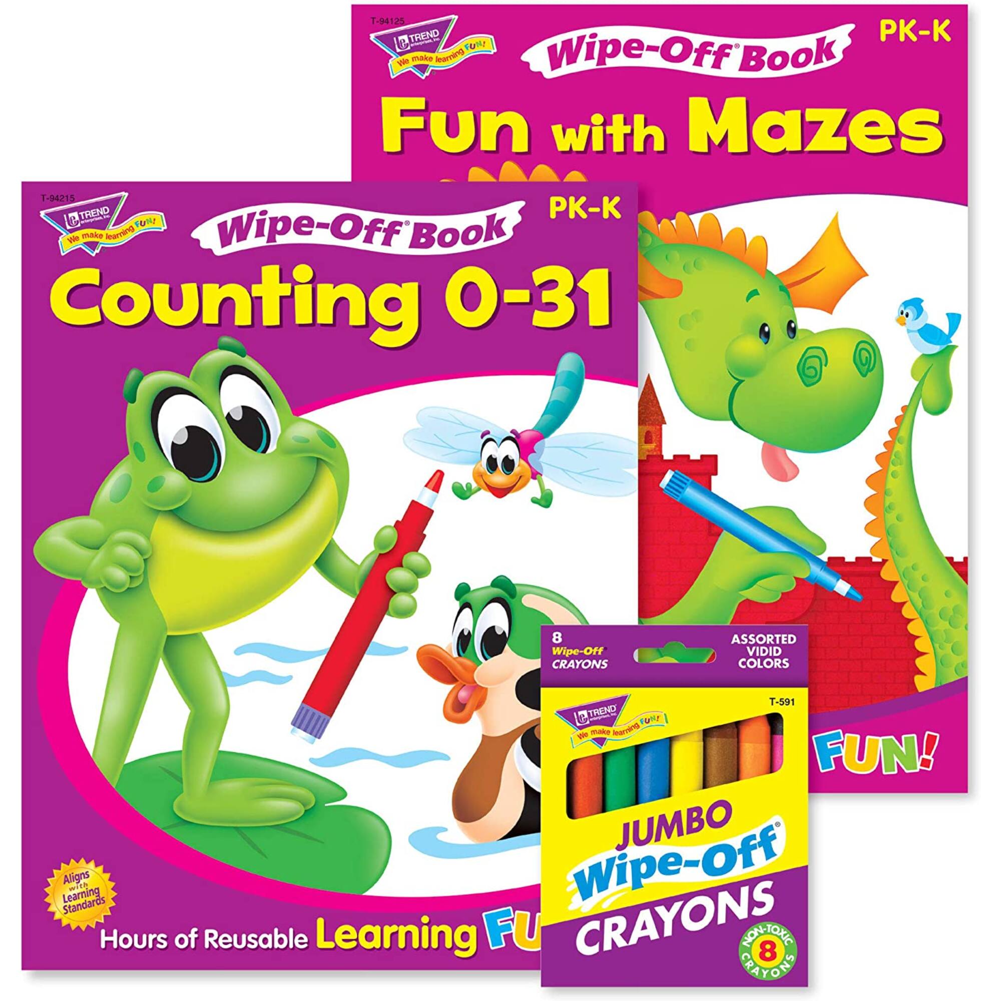 Trend Enterprises® Counting & Mazes Reusable Books & Crayons Set