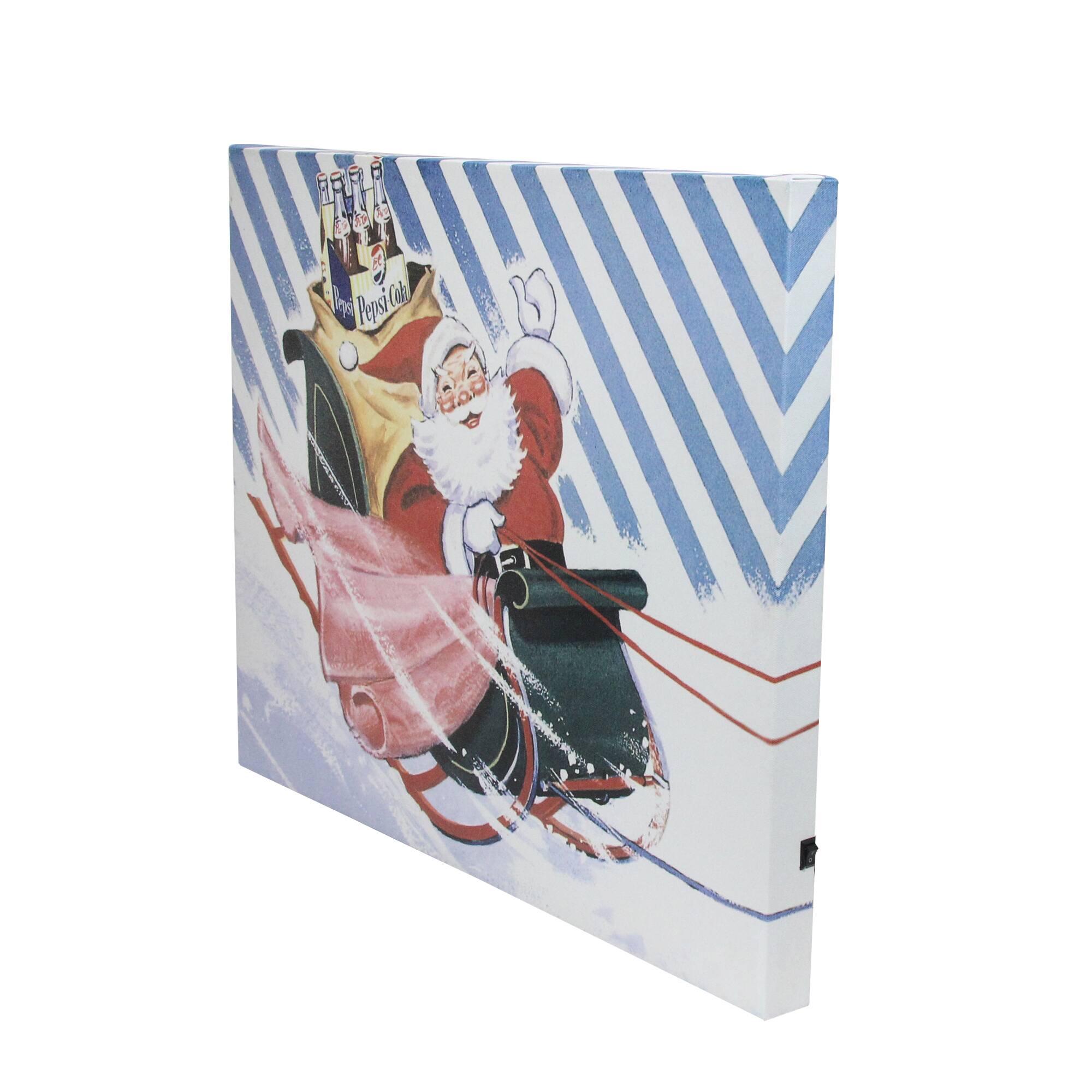 LED Back Lit Santa Claus &#x26; Sleigh Pepsi Christmas Wall Art
