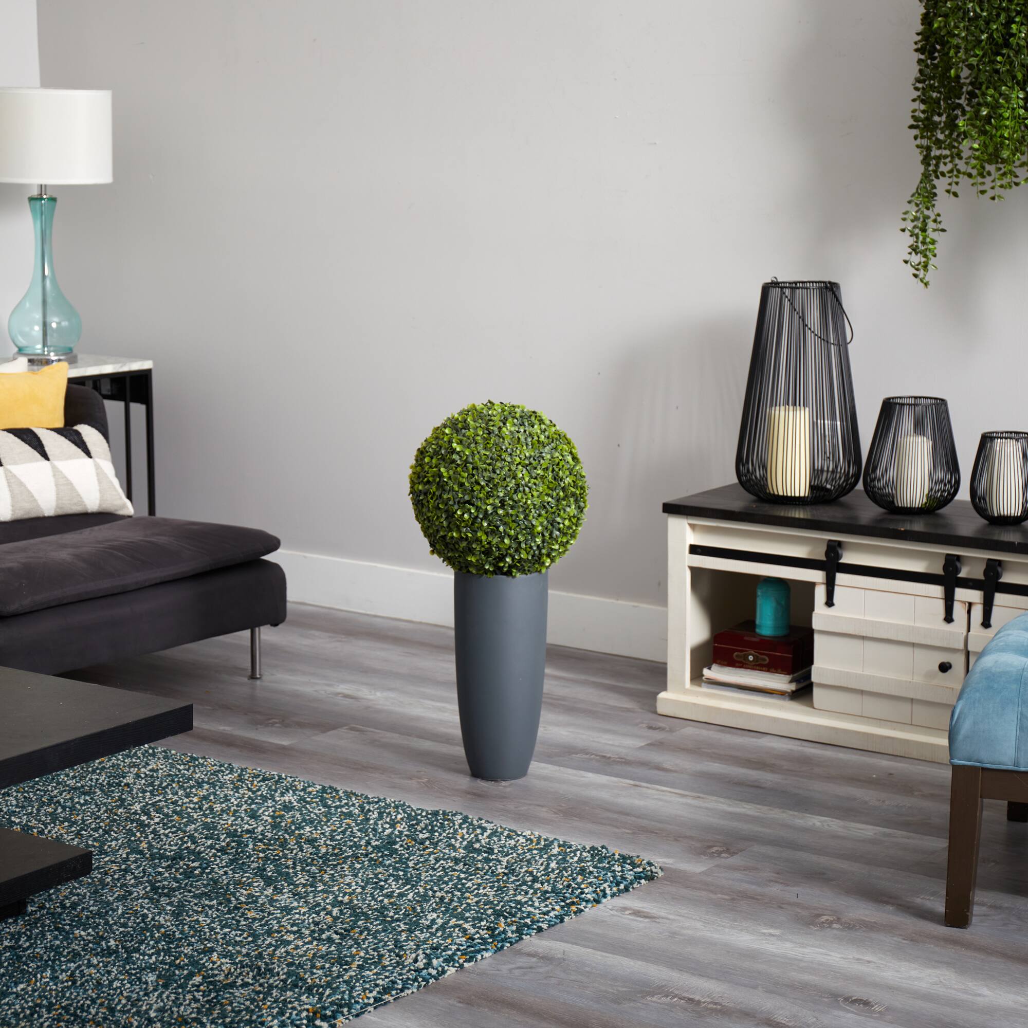 2.5ft. Boxwood Topiary Plant in Gray Cylinder Planter