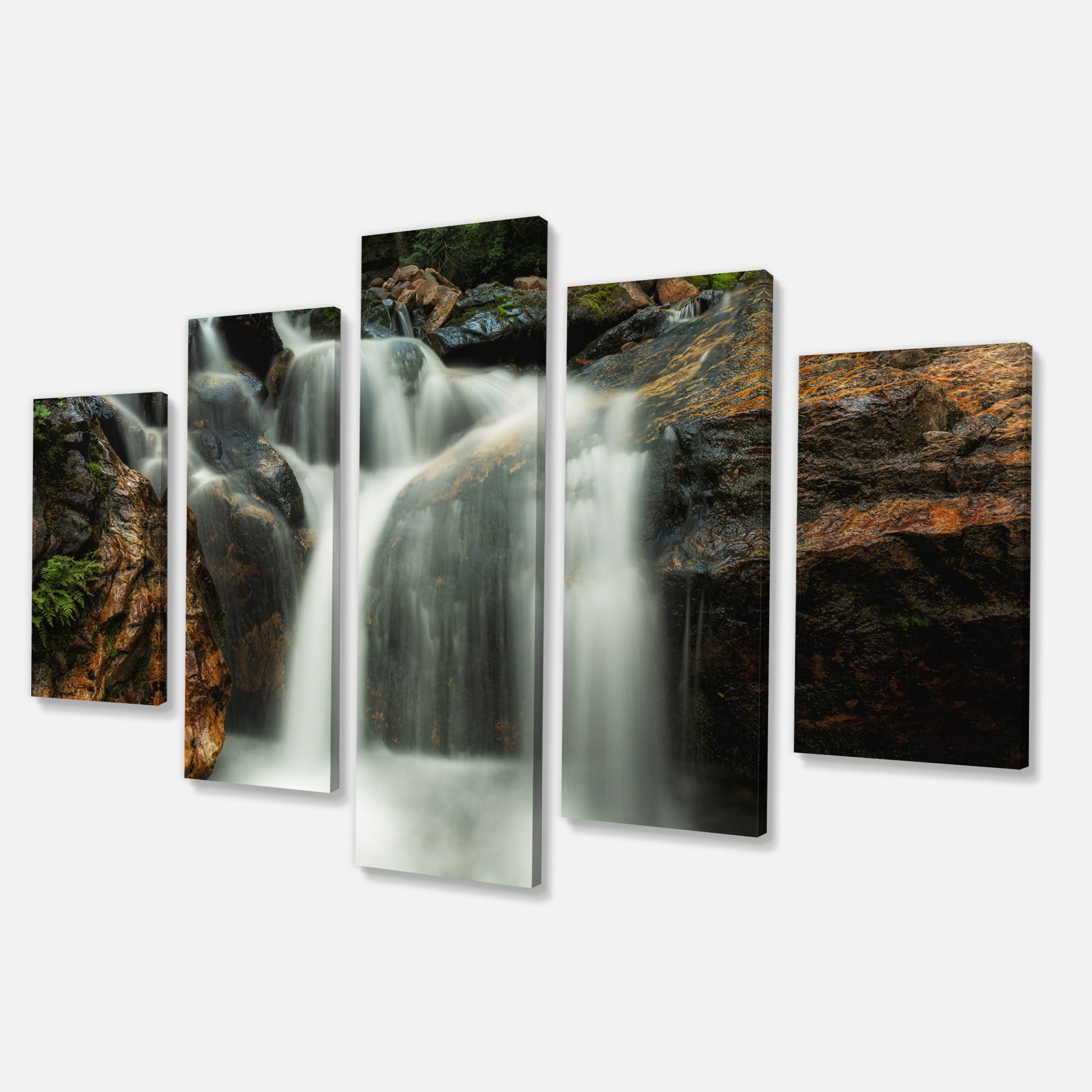 Designart - Slow Motion Waterfall on Rocks - Landscape Canvas Art Print