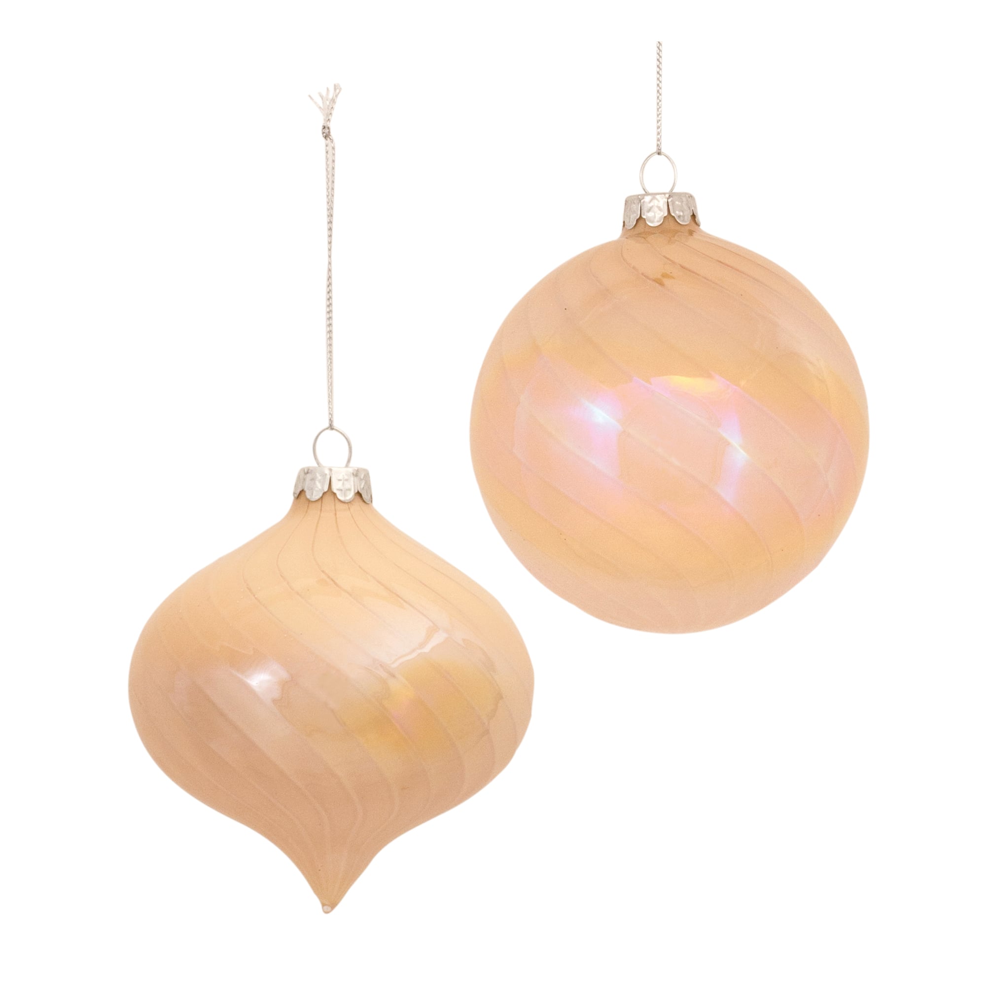 6ct. Peach Iridescent Glass Mixed Ornaments