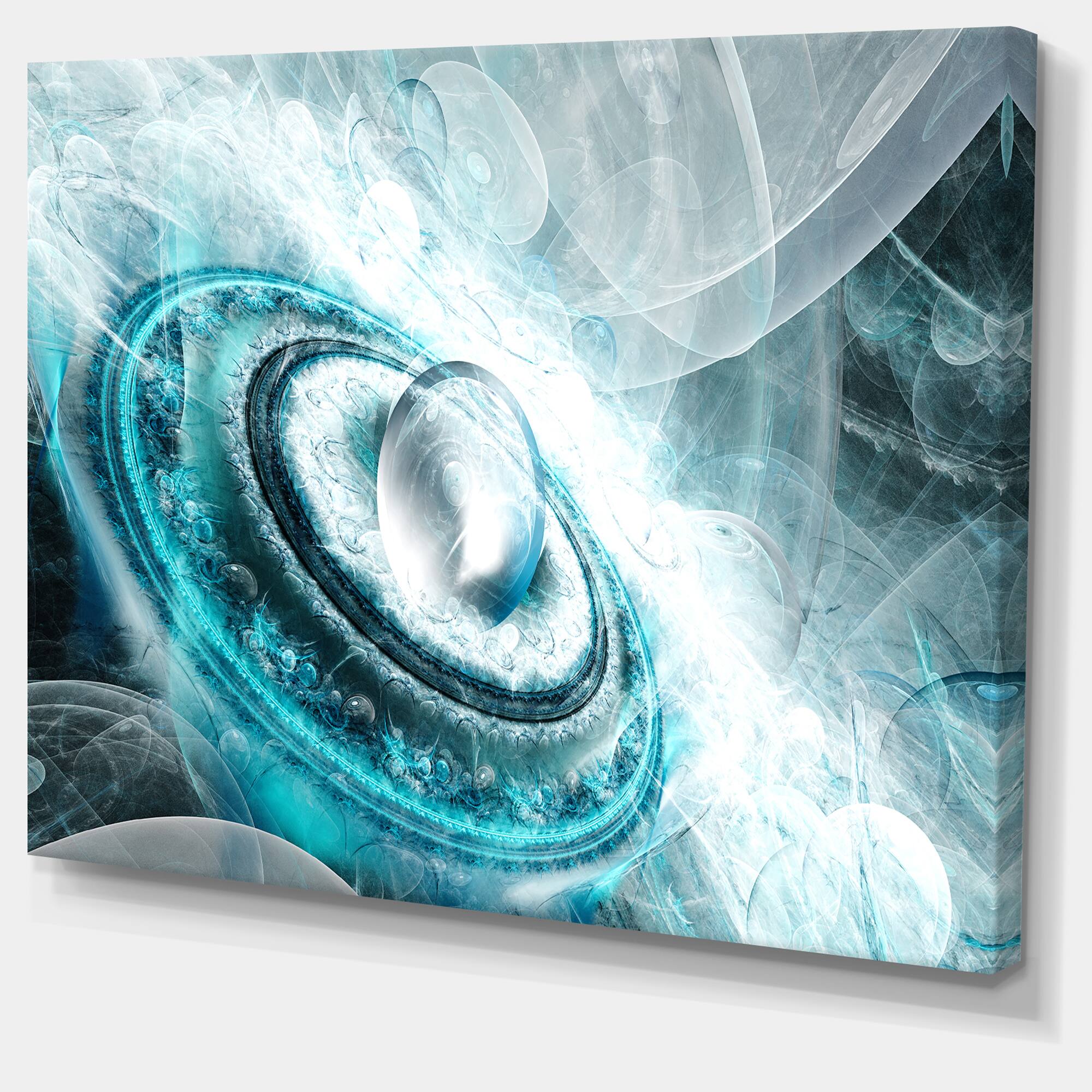 Designart - Blue Fractal Flying Saucer - Large Floral Canvas Art Print