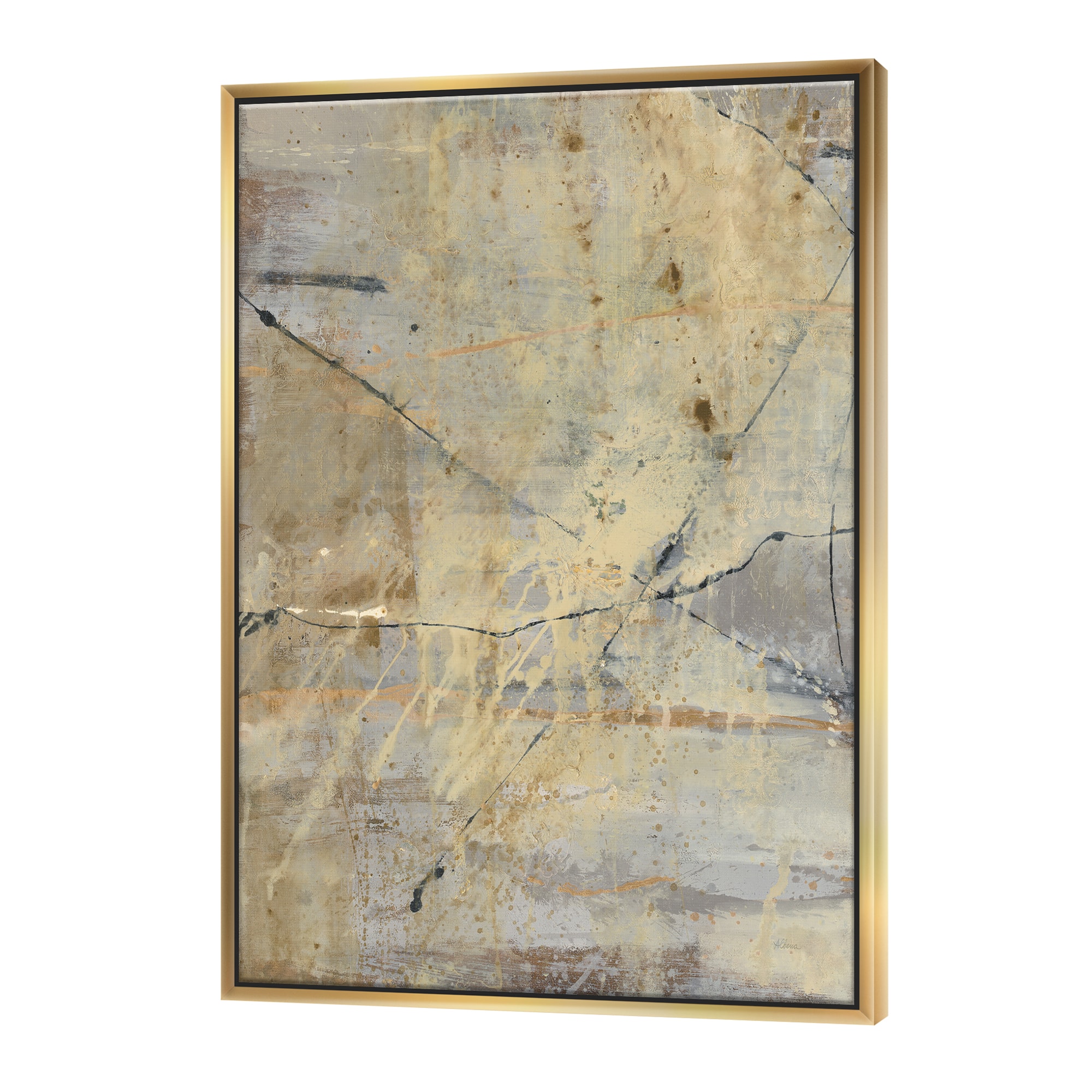 Designart - Geometric Cream Block III - Modern Glam Canvas in Gold Frame