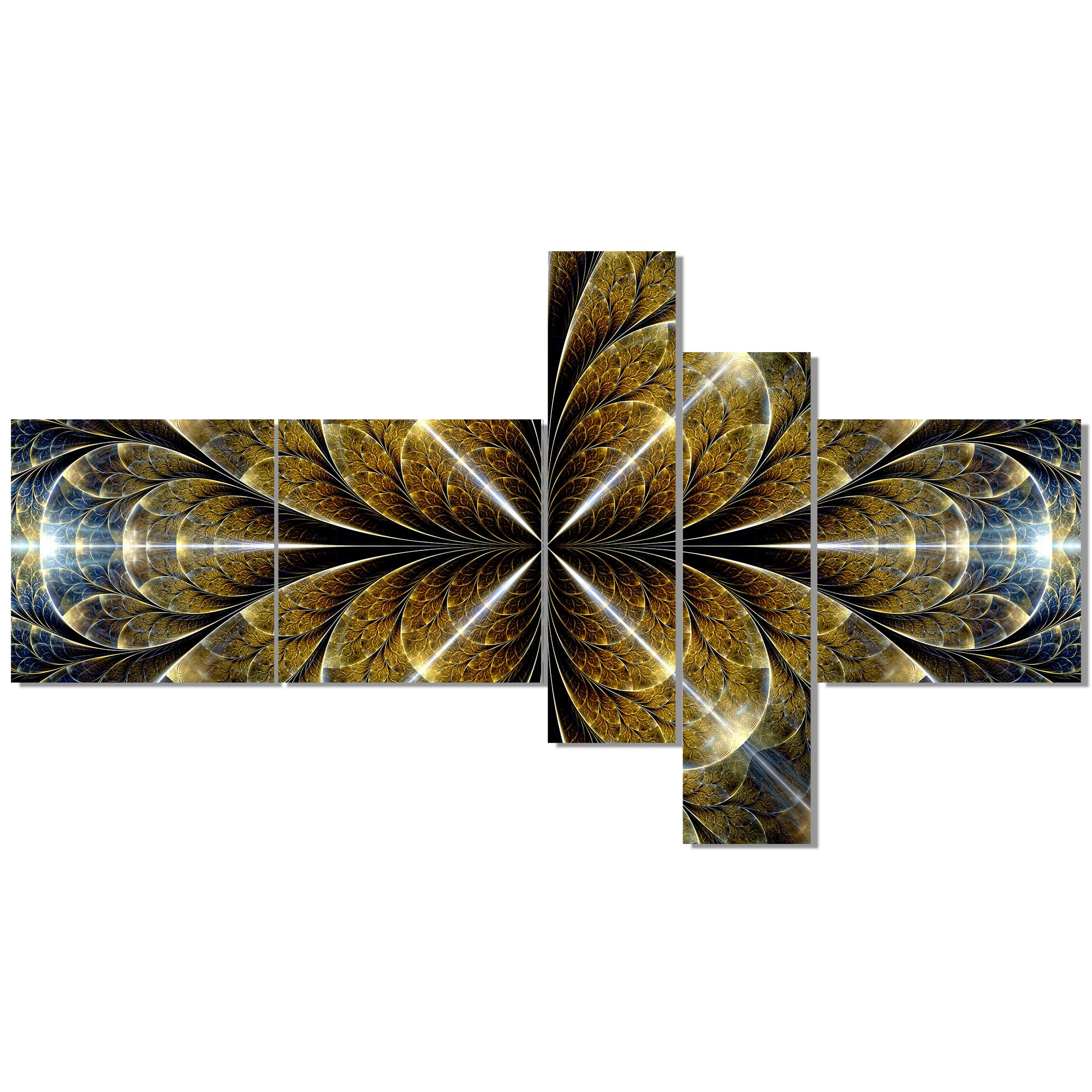 Designart - Digital Gold Fractal Flower Pattern - Abstract Wall Art Canvas