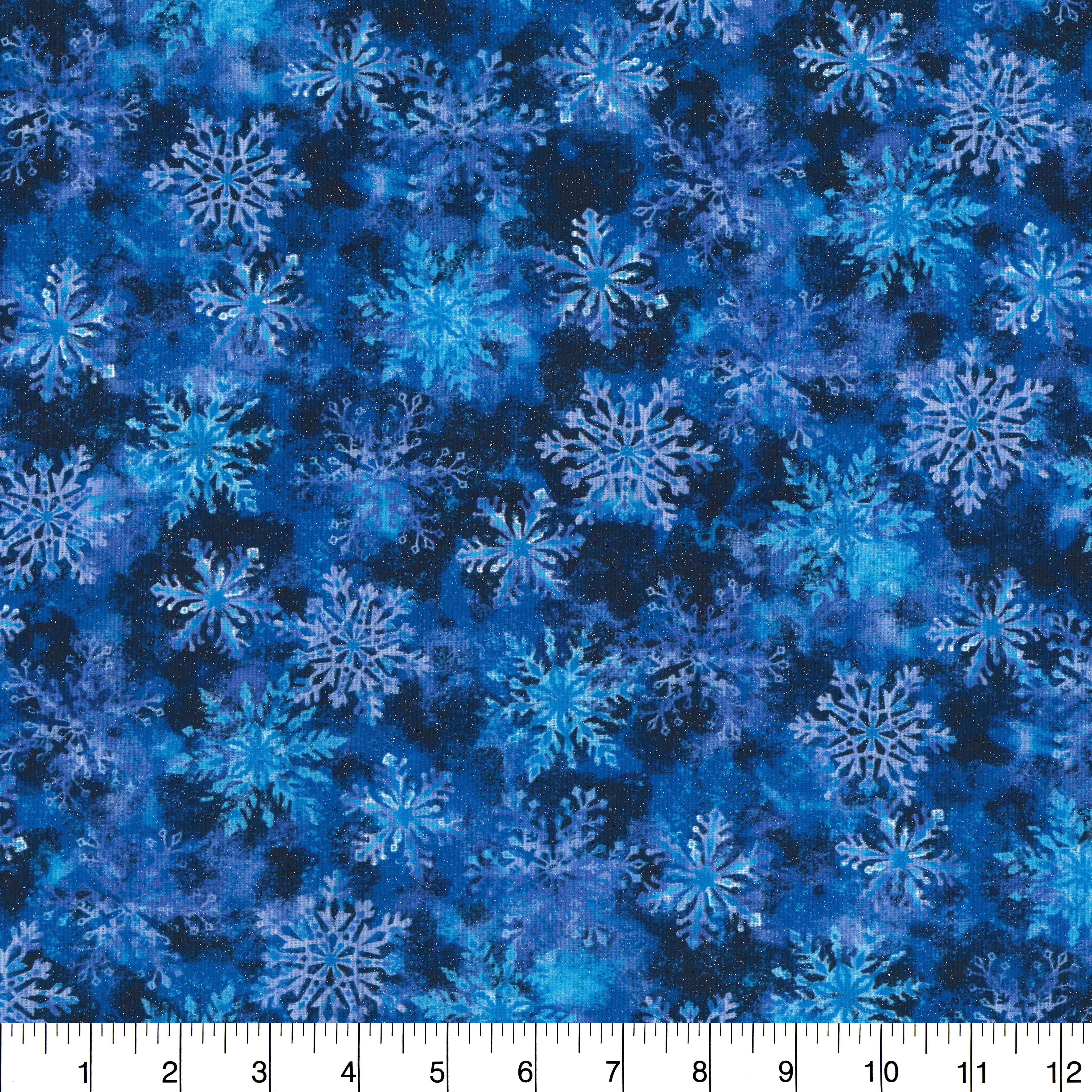 Fabric Traditions Blue Glitter Snowflake Cotton Fabric