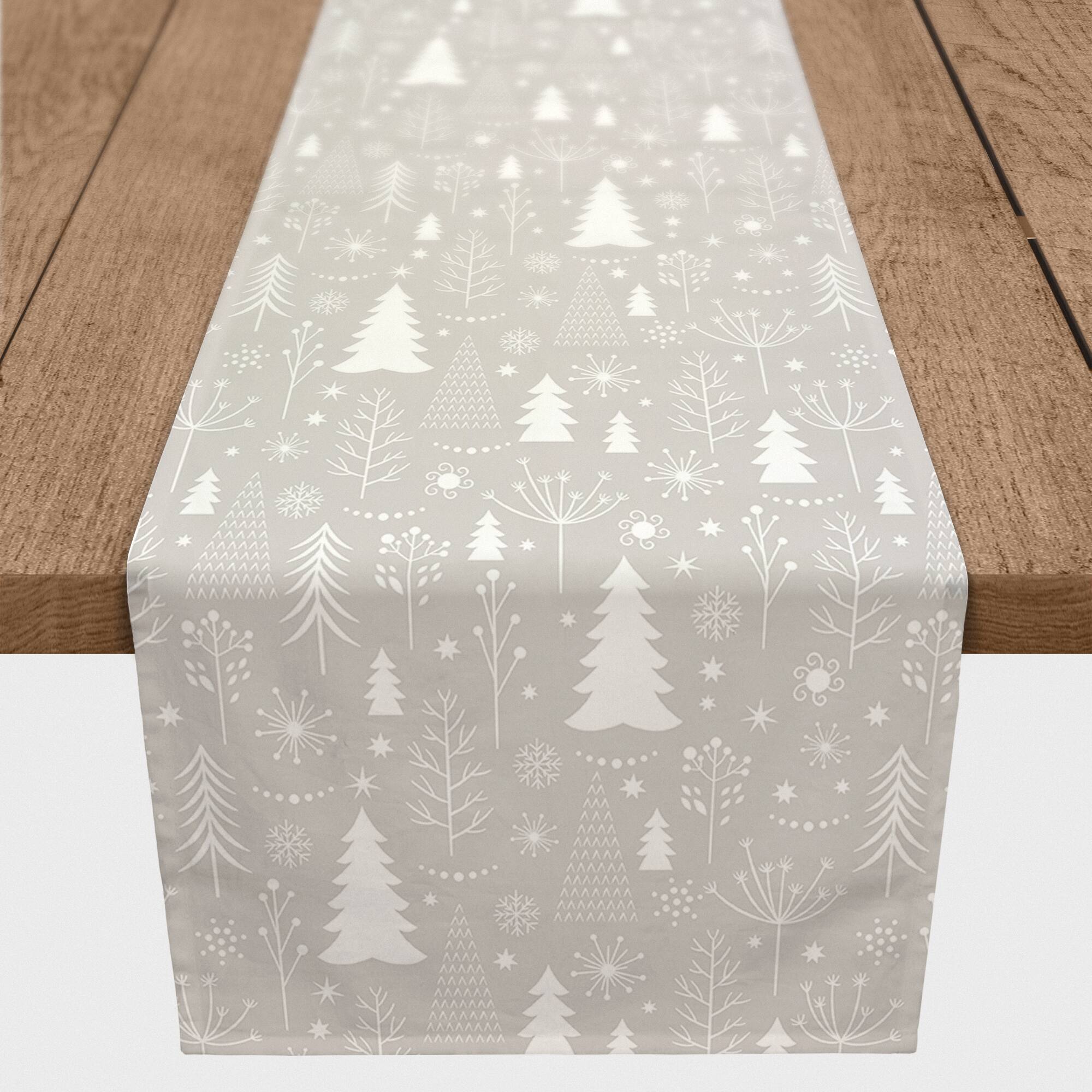 Winter Tree Soft Gray 16x72 Poly Twill Table Runner
