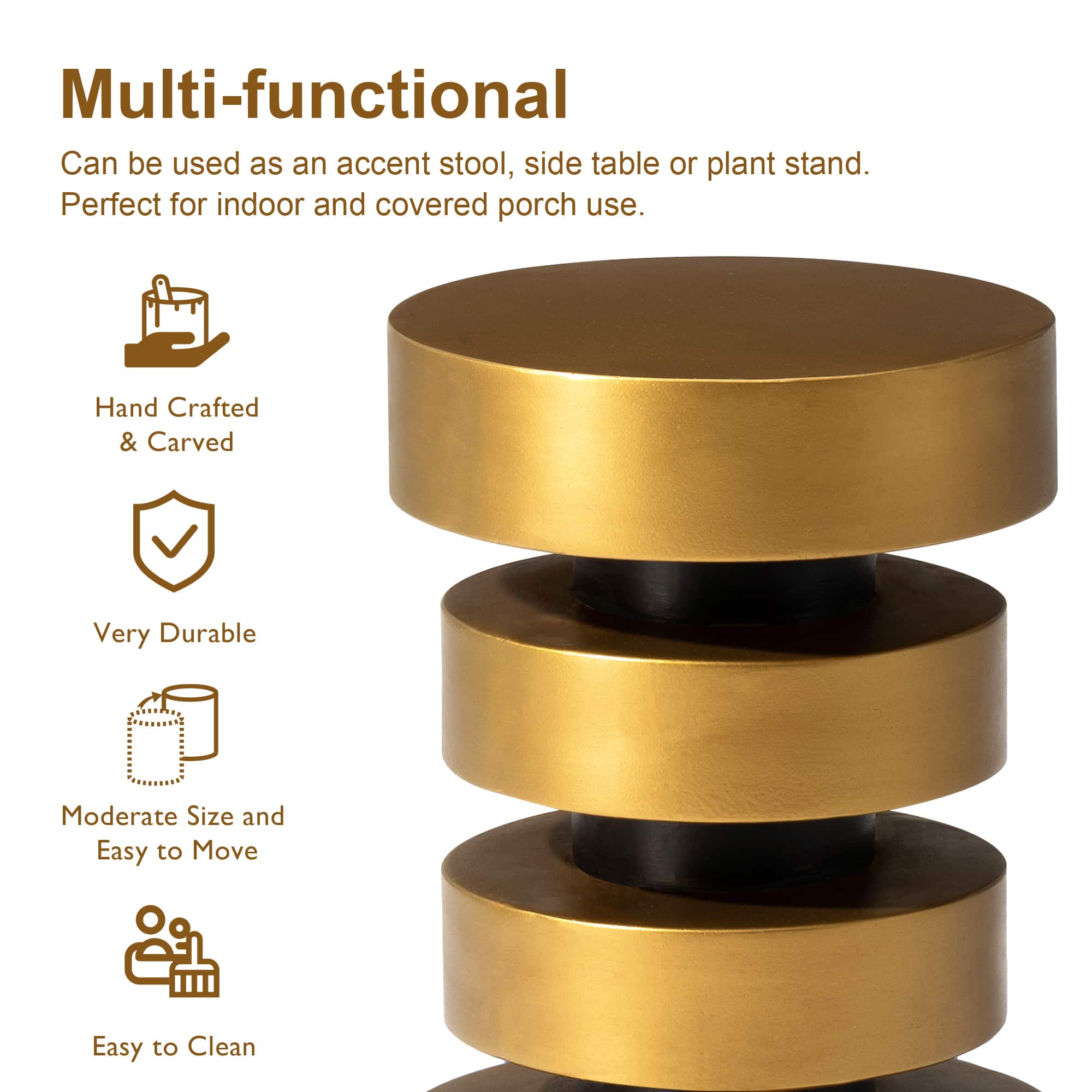 Glitzhome® 18" Antique Gold Floating Disks Side Table