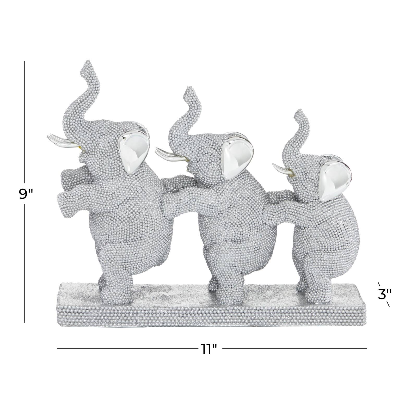 11&#x22; Silver Glam Elephants Sculpture
