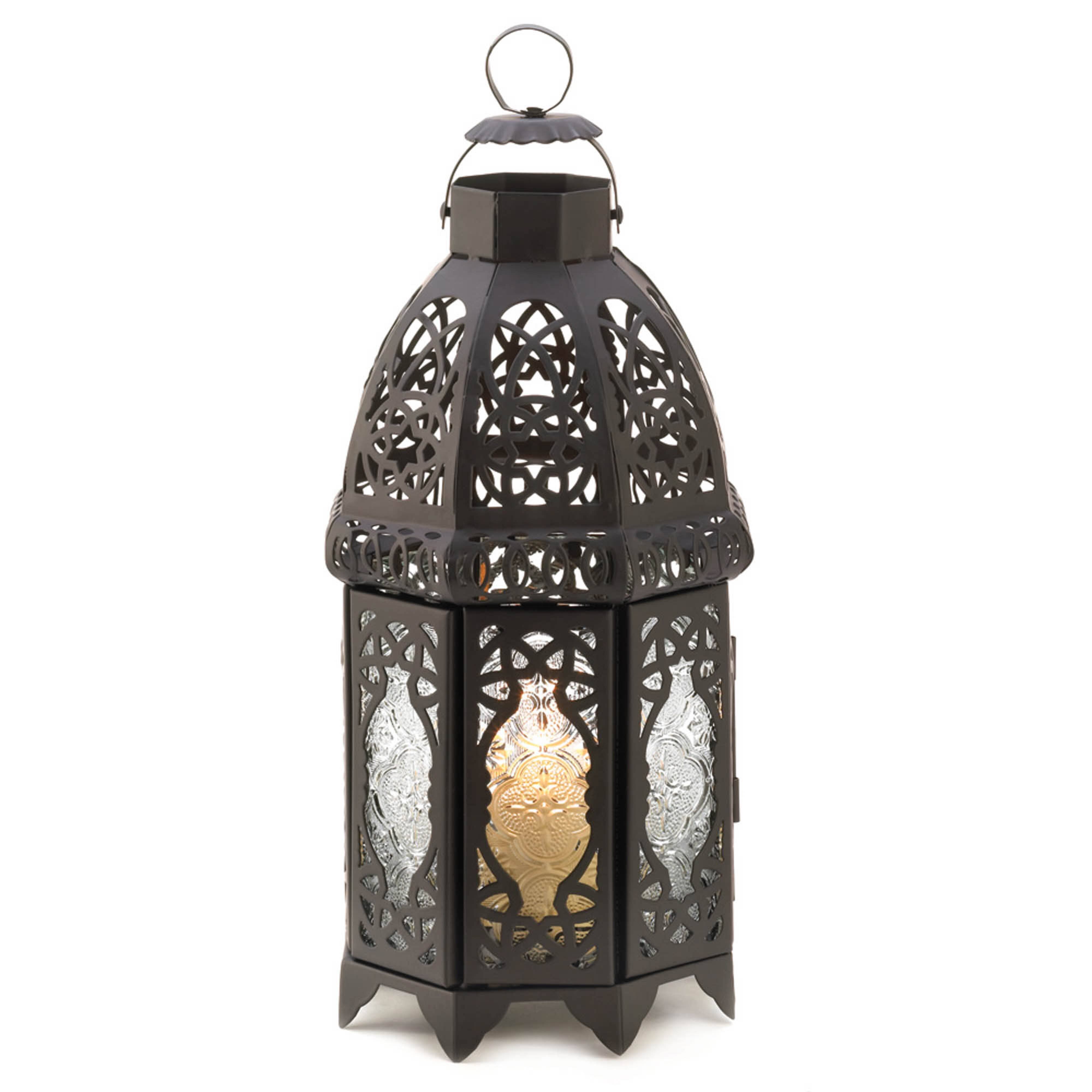 12&#x22; Black Lattice Moroccan Style Candle Lantern