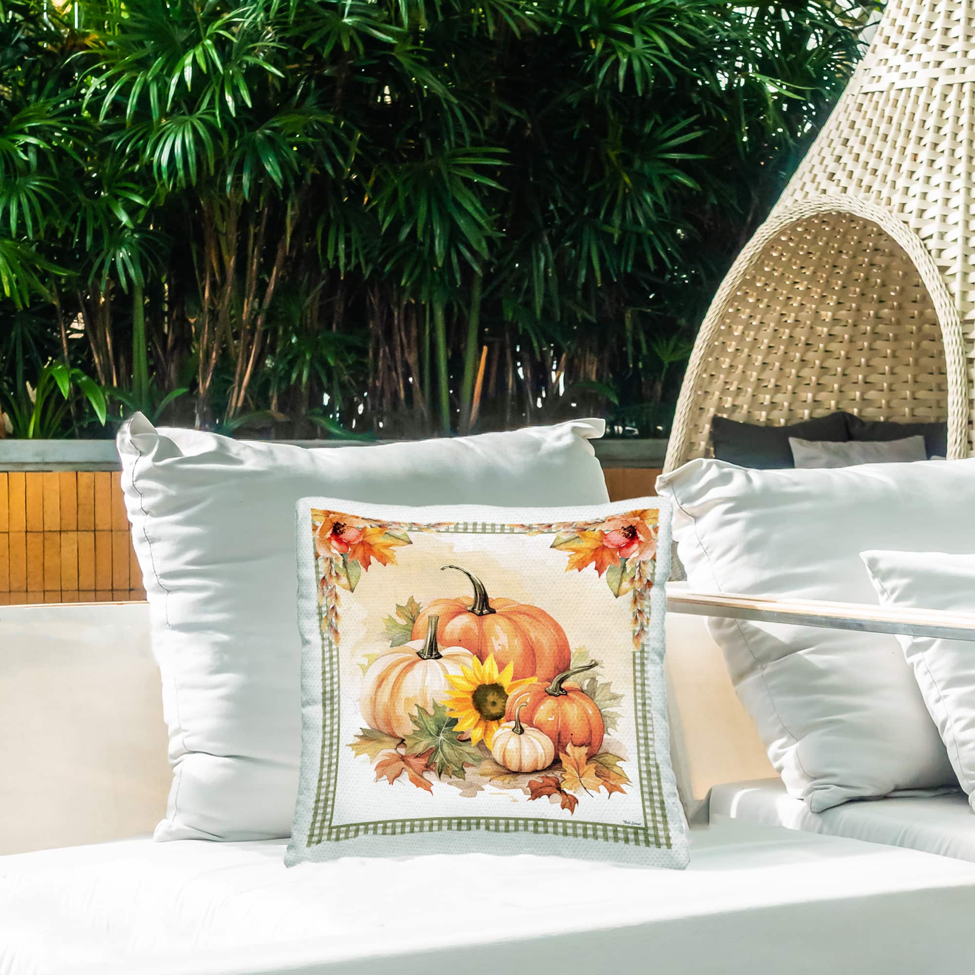 Stupell Industries Autumn Pumpkins Floral Border Outdoor Printed Pillow