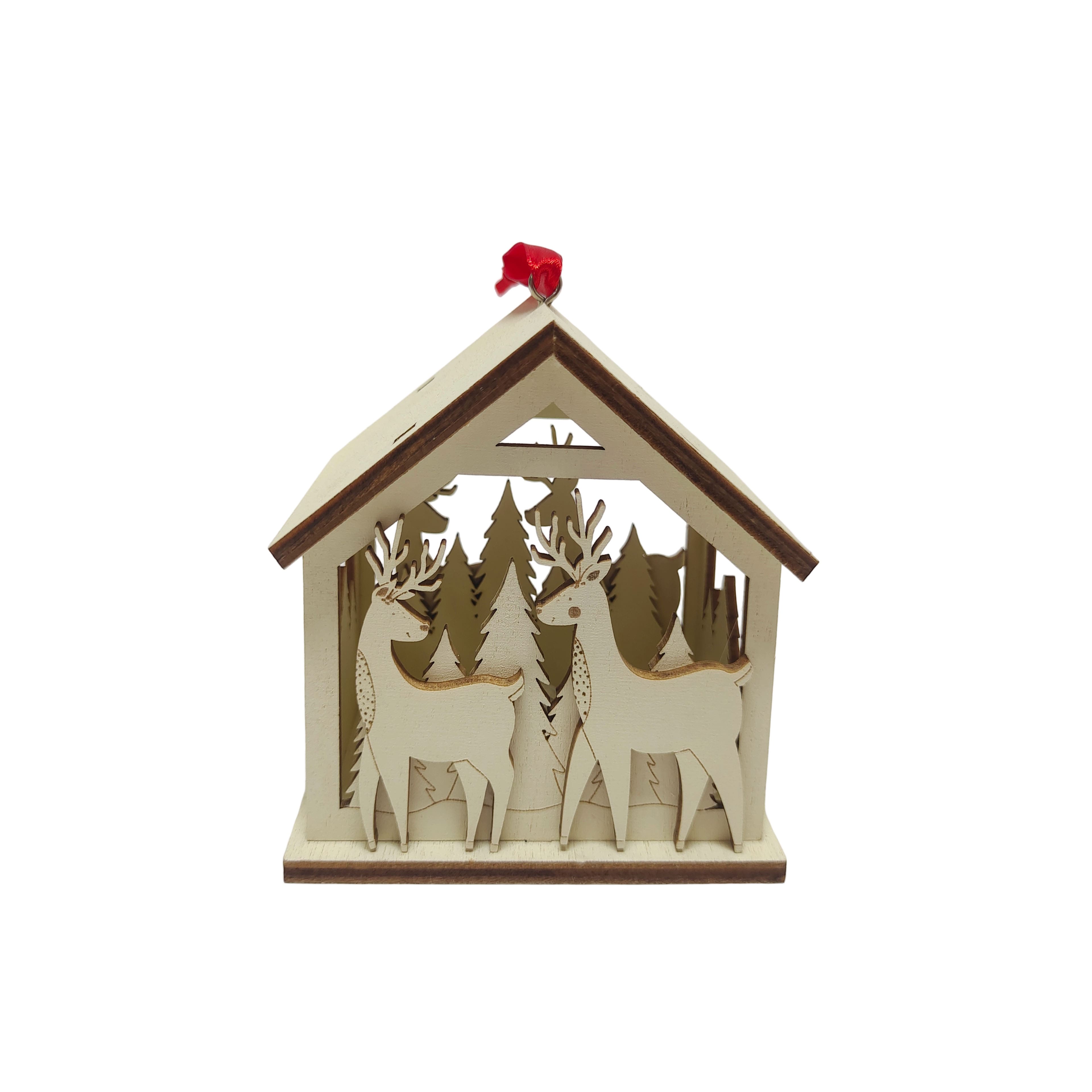 3.75&#x22; Unfinished Reindeer Forest House DIY LED Wood Ornament by Make Market&#xAE;