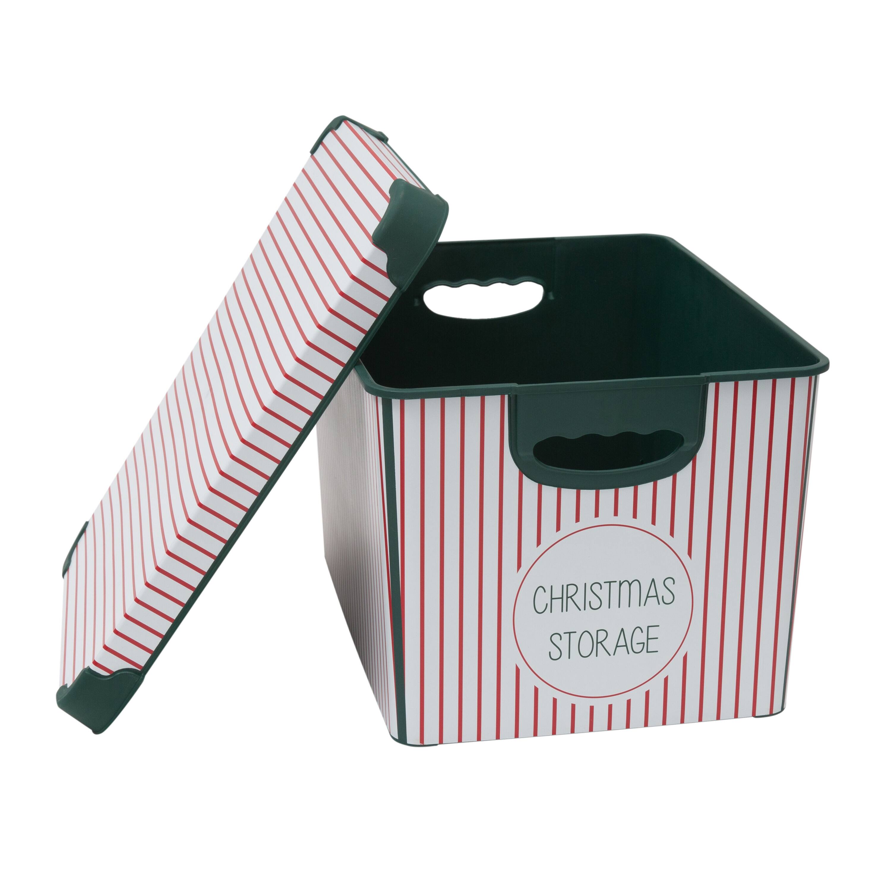 Simplify Christmas Stripe Design Green Ornament Storage Tote Bin