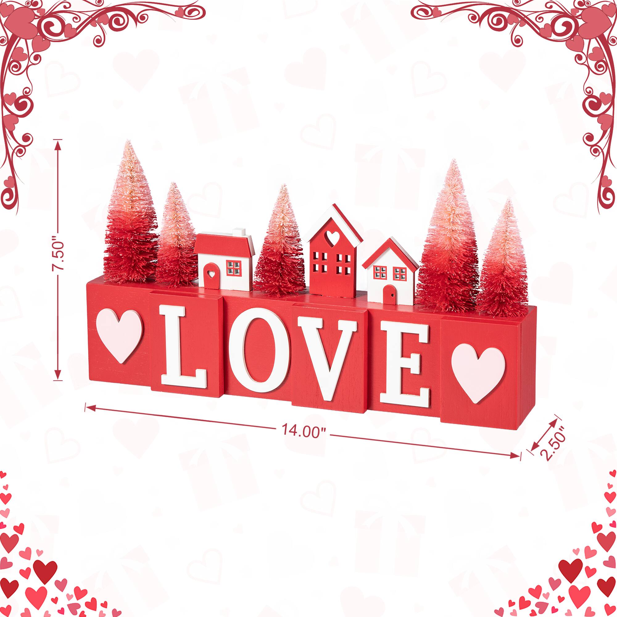 Glitzhome&#xAE; 14&#x22; Valentine&#x27;s Wooden Love House &#x26; Tree Table D&#xE9;cor