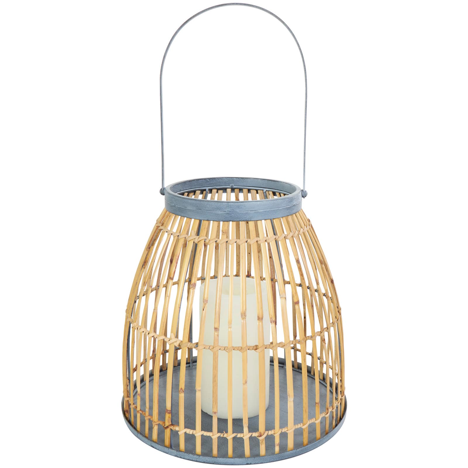 13&#x22; Brown Bamboo Woven Caged Candle Lantern