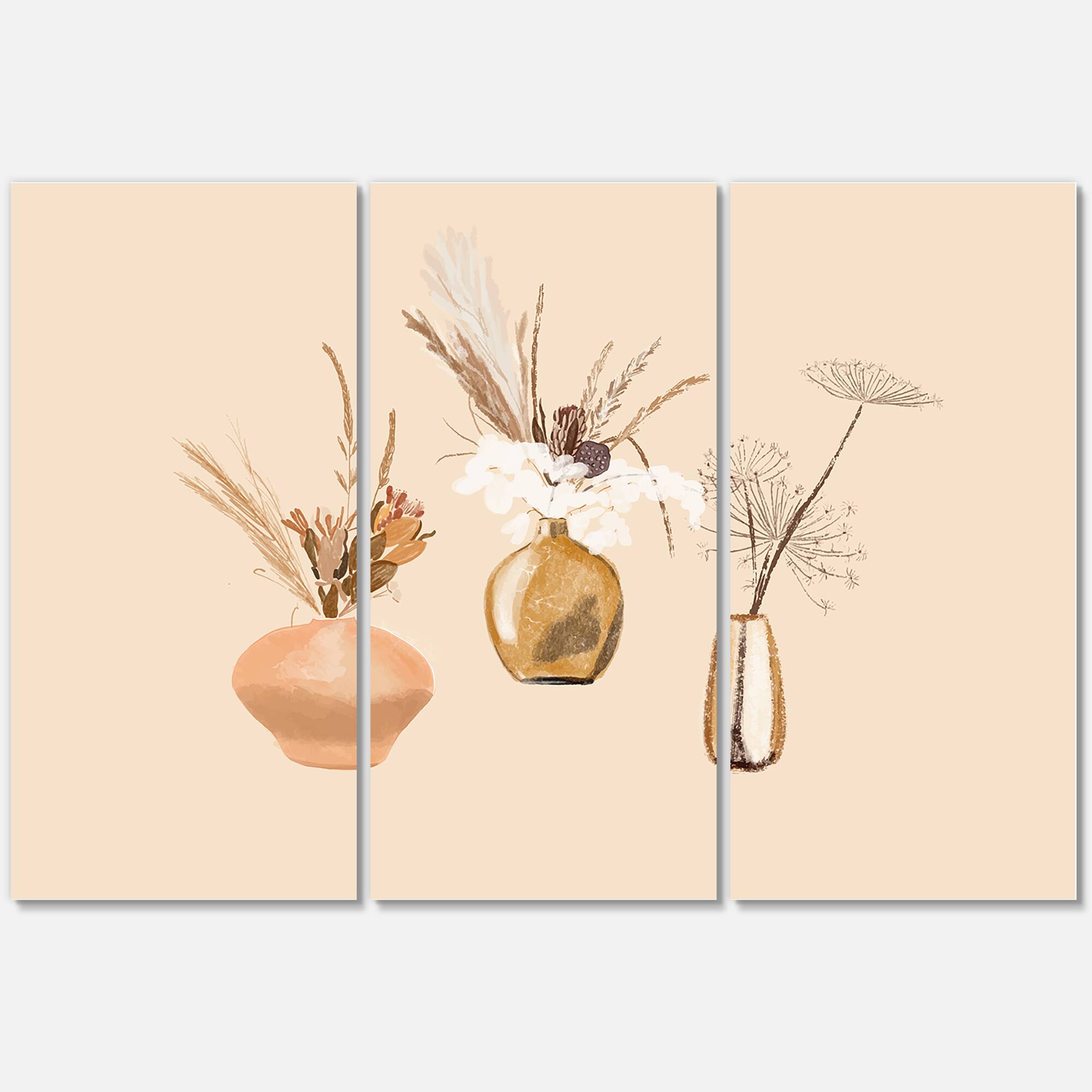 Designart - Bouquets Of Wildflowers In Gold Vases I