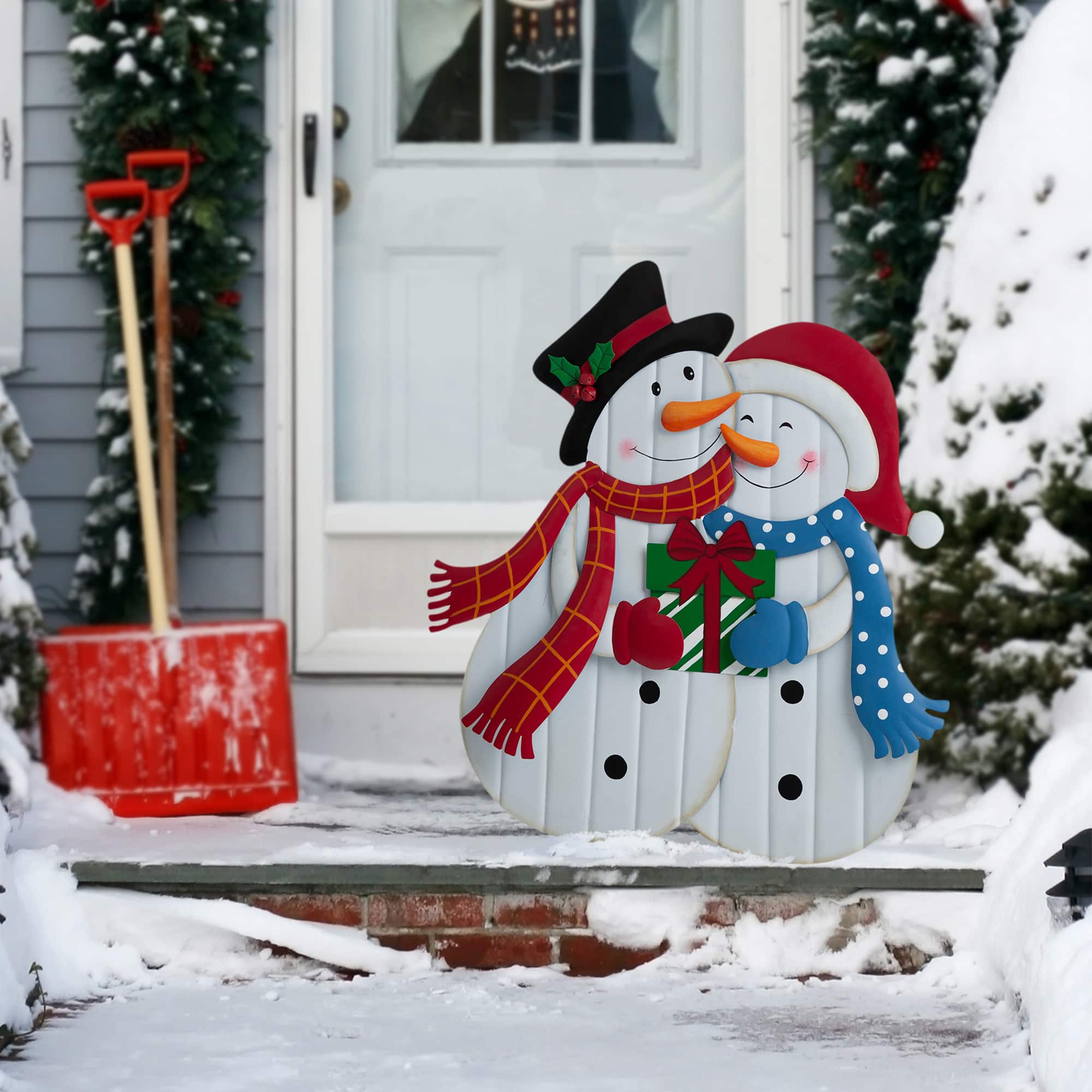 Glitzhome® 2.5ft. Metal Lovely Snowman Yard Stake | Christmas Yard ...