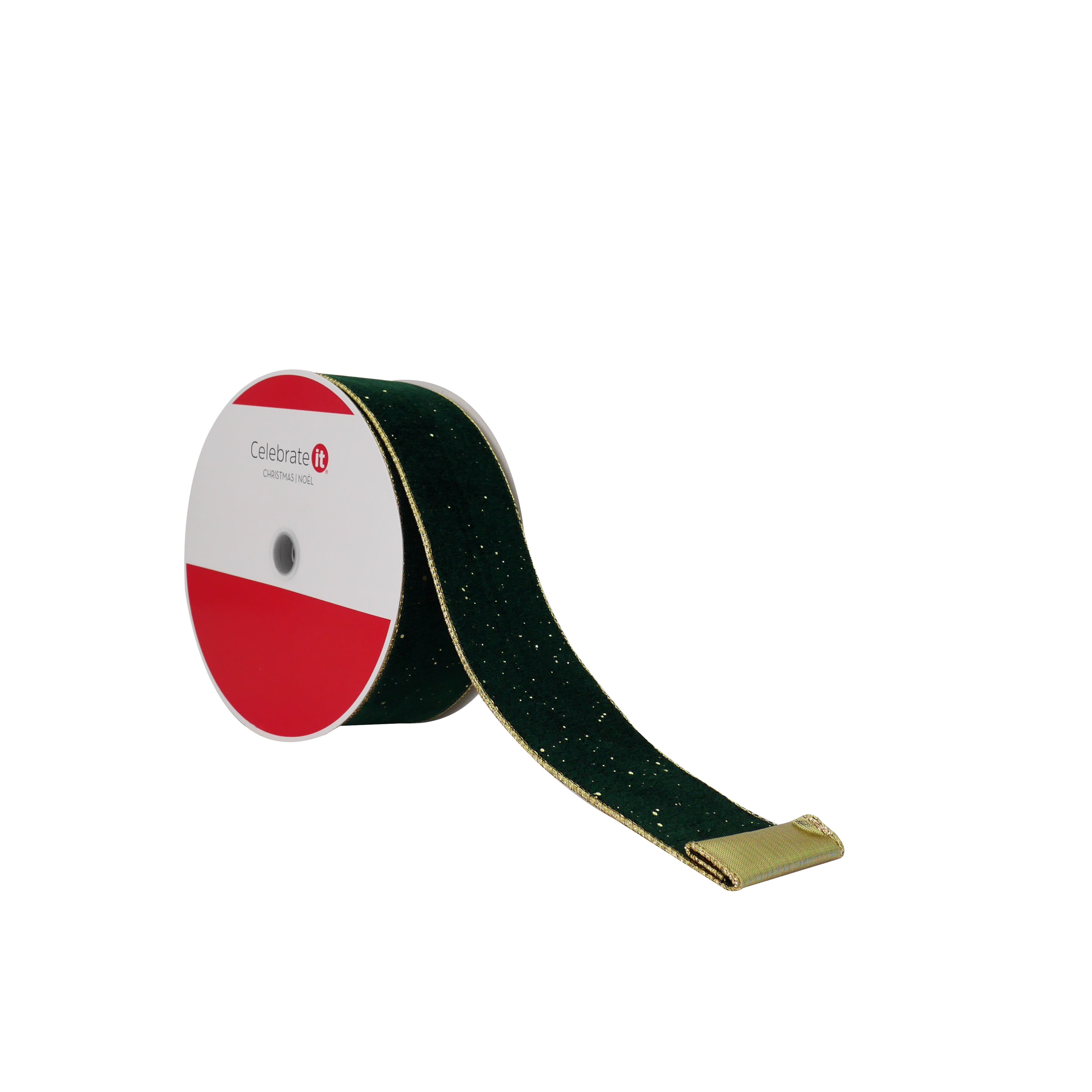 2.5&#x22; x 60ft. Green Velvet with Gold Back Wired Jumbo Ribbon by Celebrate It&#xAE;