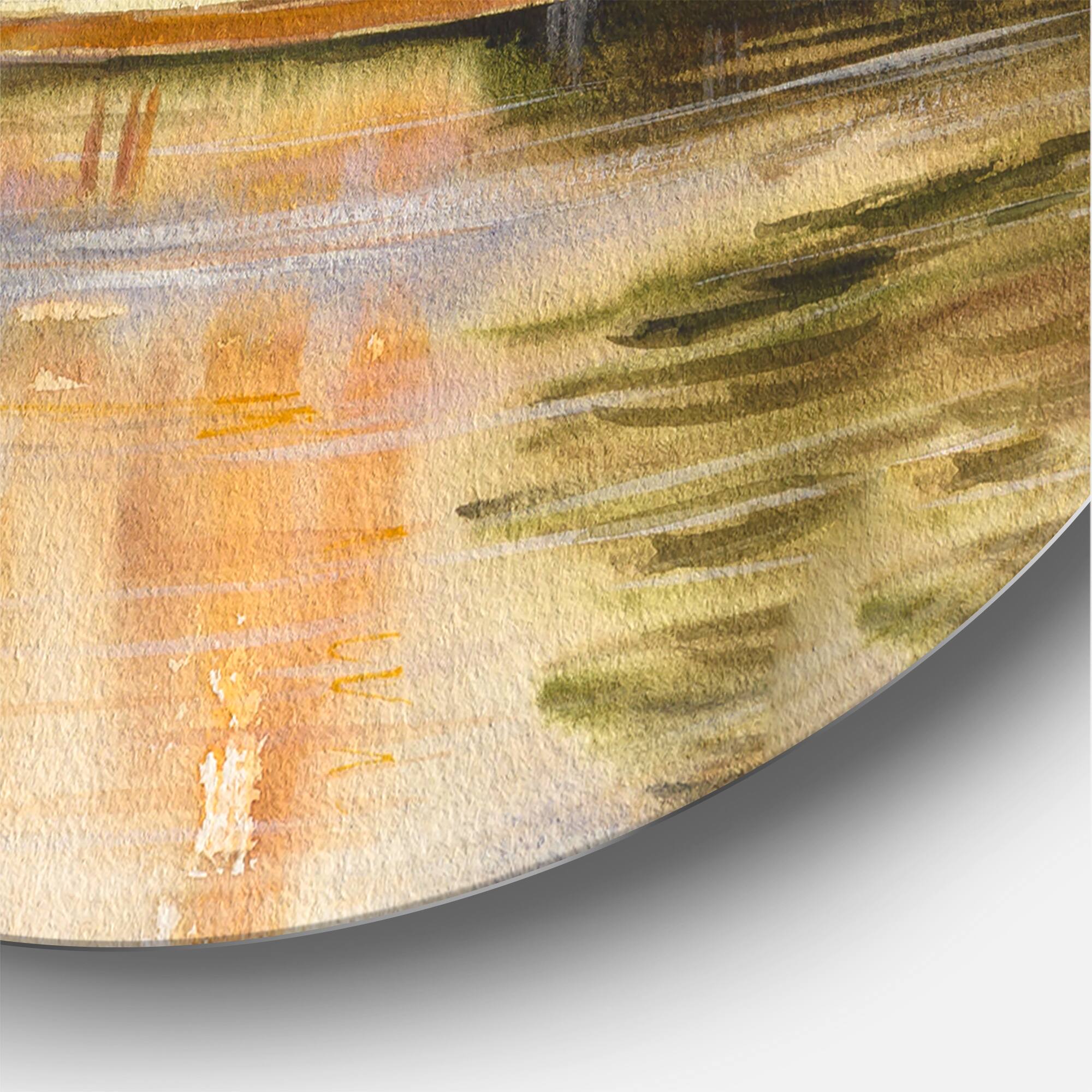 Designart - Historic Church On The Rock On Banks of The River - Lake House Metal Circle Wall Art