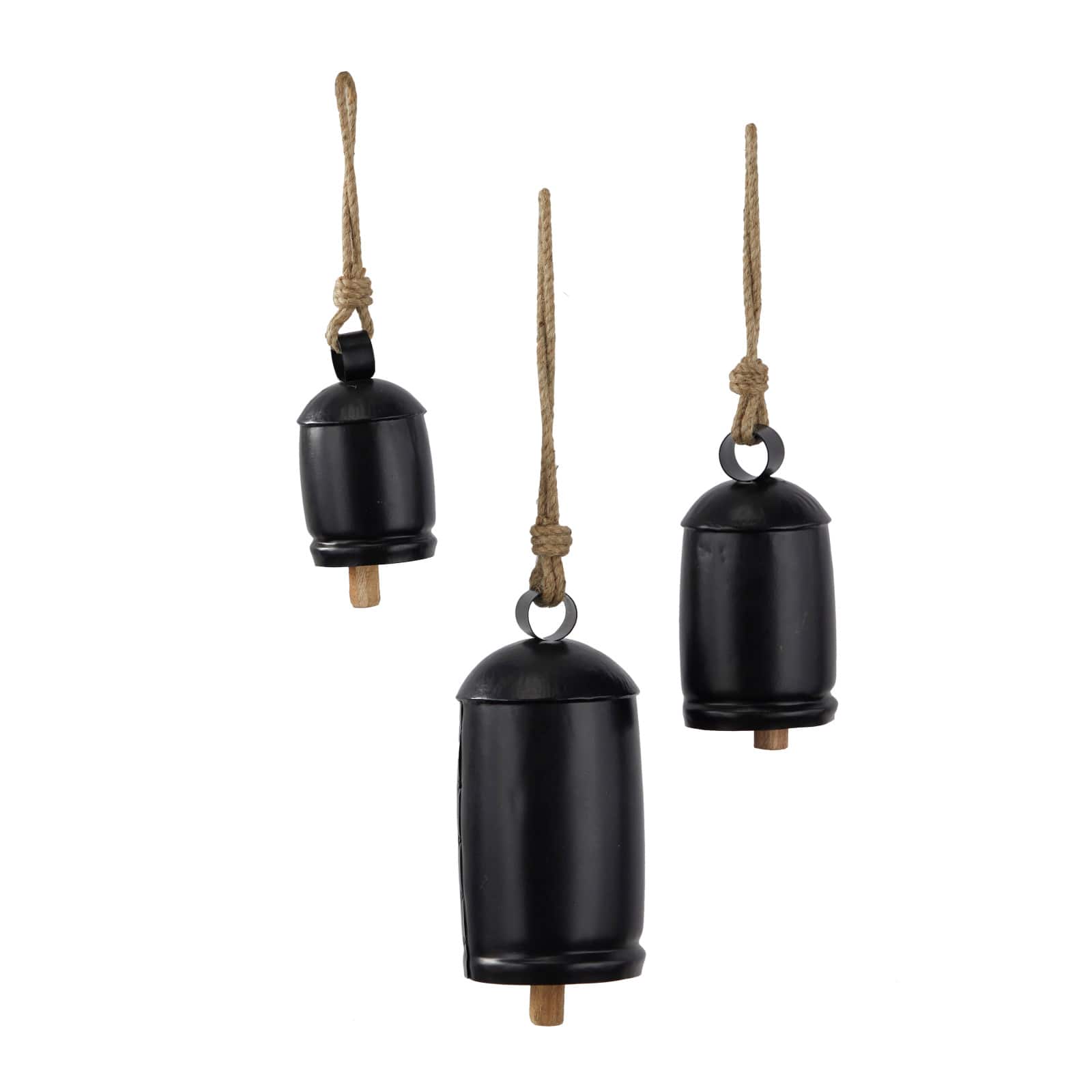 Black Metal Bohemian Decorative Cow Bell, Set of 3" 13", 8", 7"