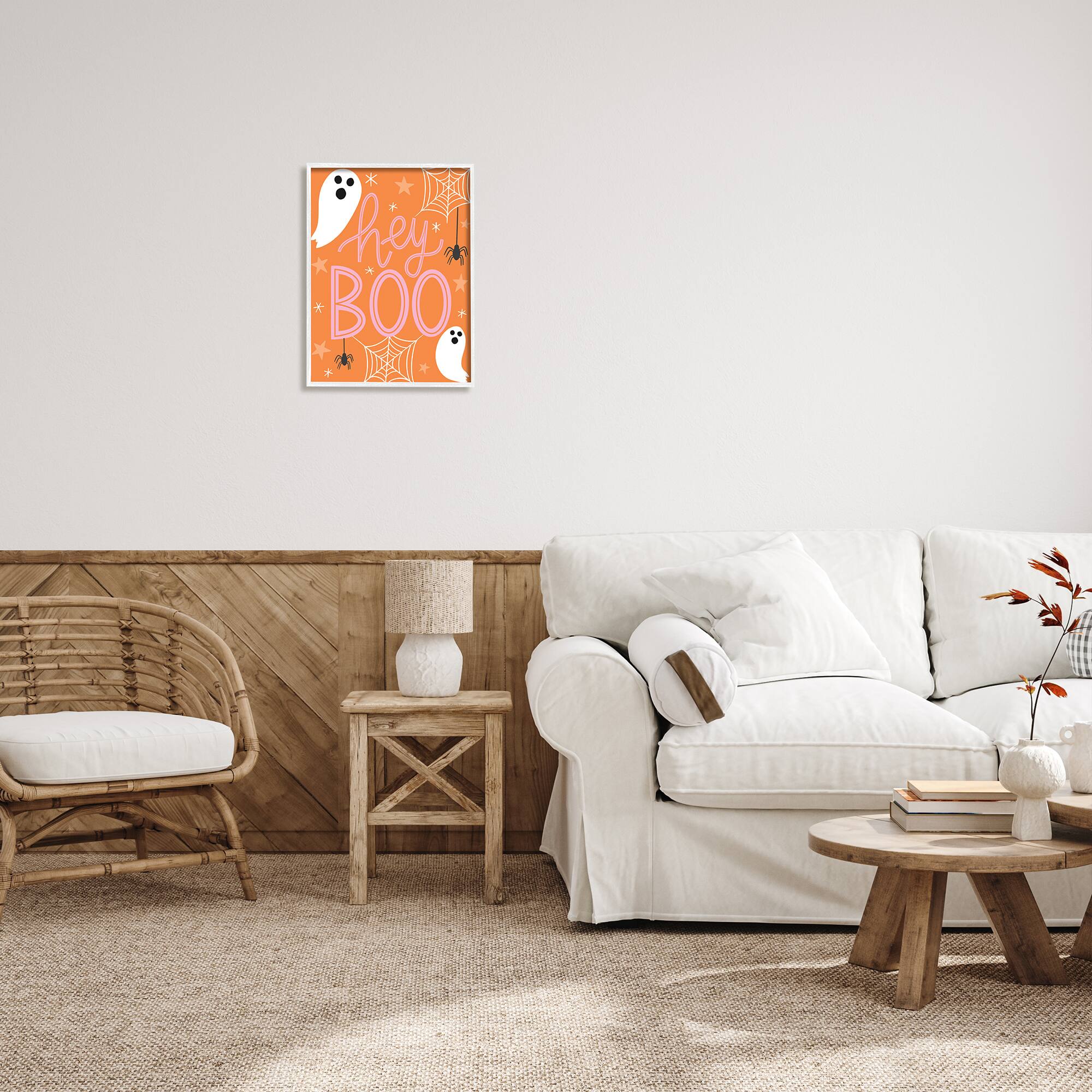 Stupell Industries Hey Boo Orange Halloween Ghosts Framed Giclee Art