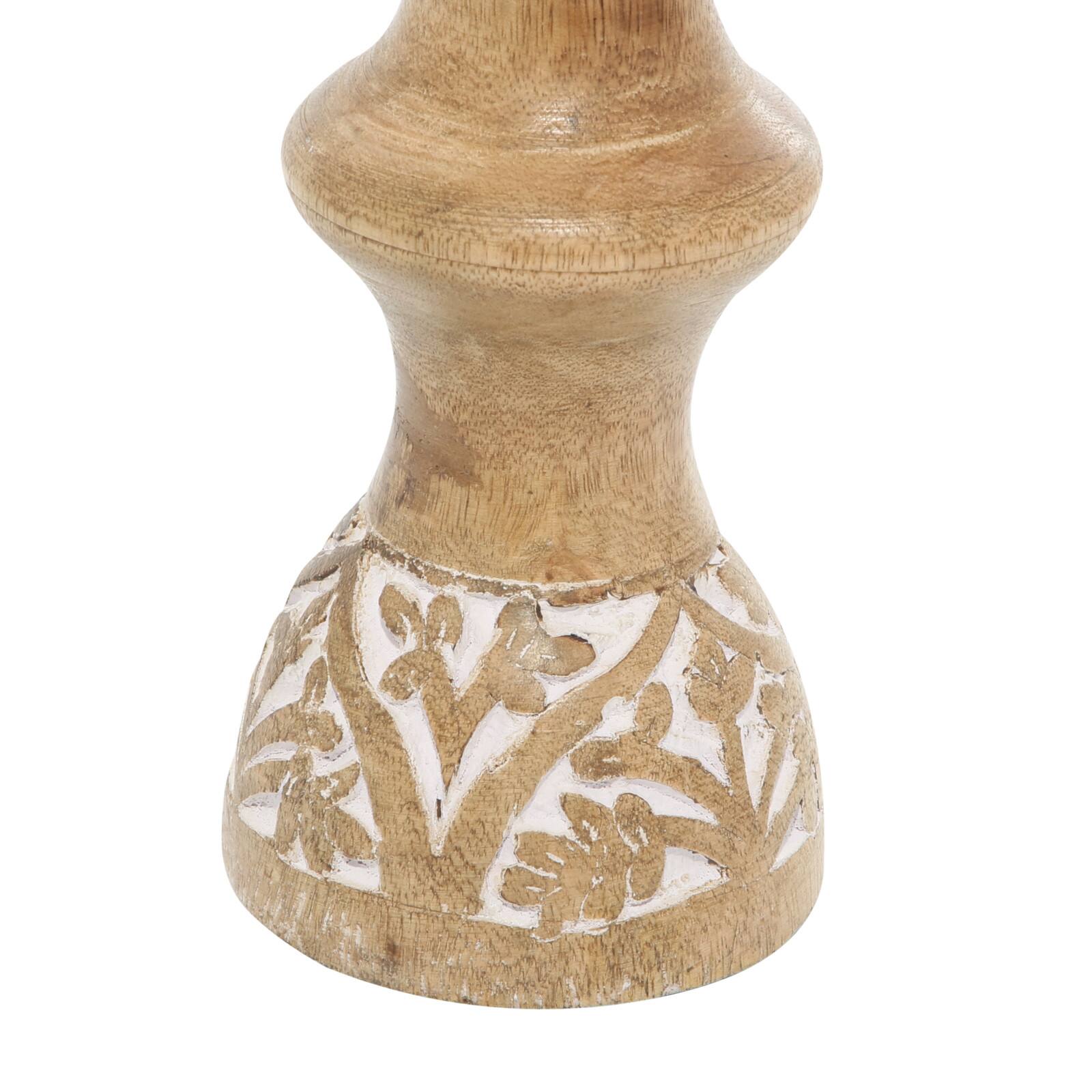 Brown Mango Wood Country Candle Holder Set