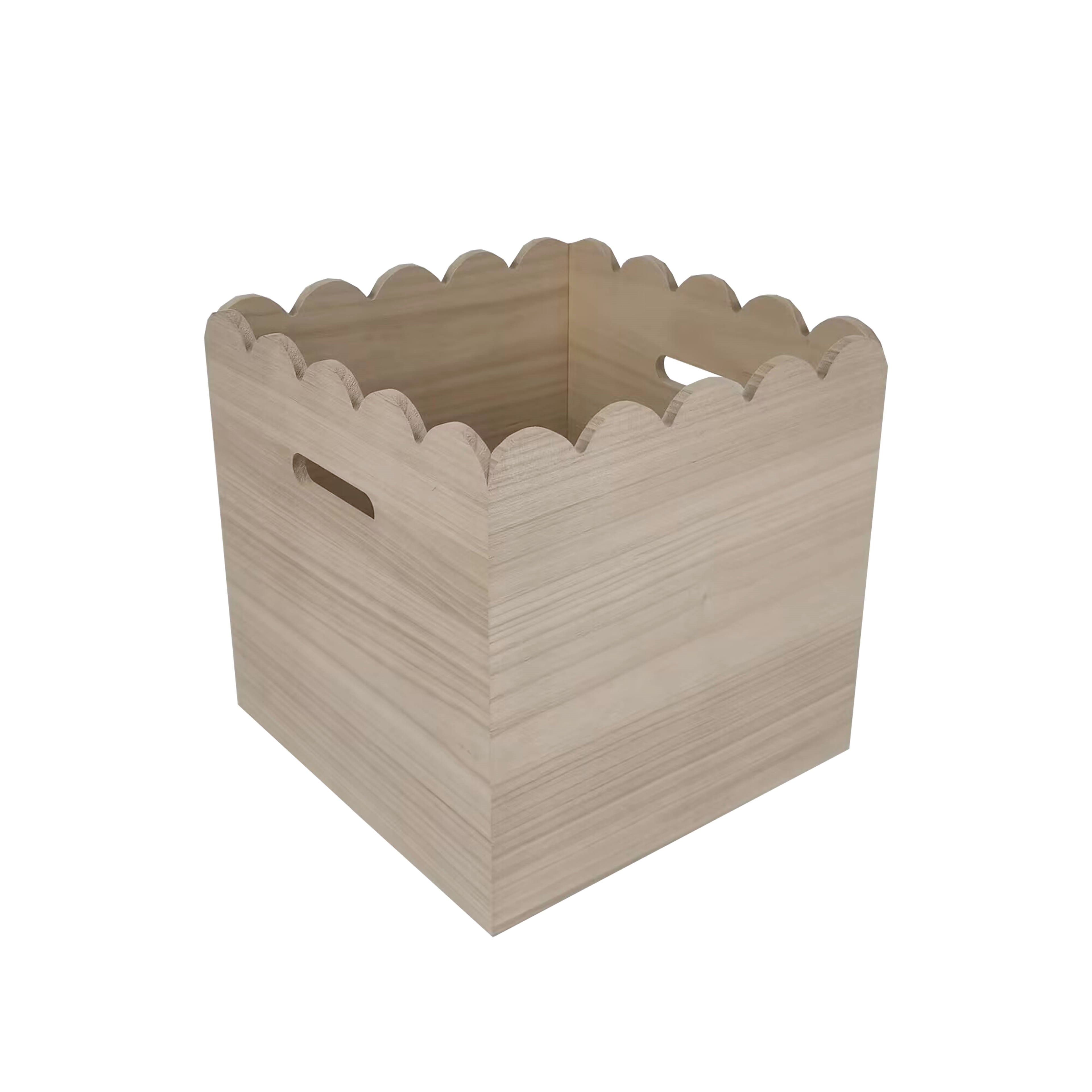 12.5&#x22; x 12.5&#x22; x 12.5&#x22; Scalloped Wood Crate by Make Market&#xAE;