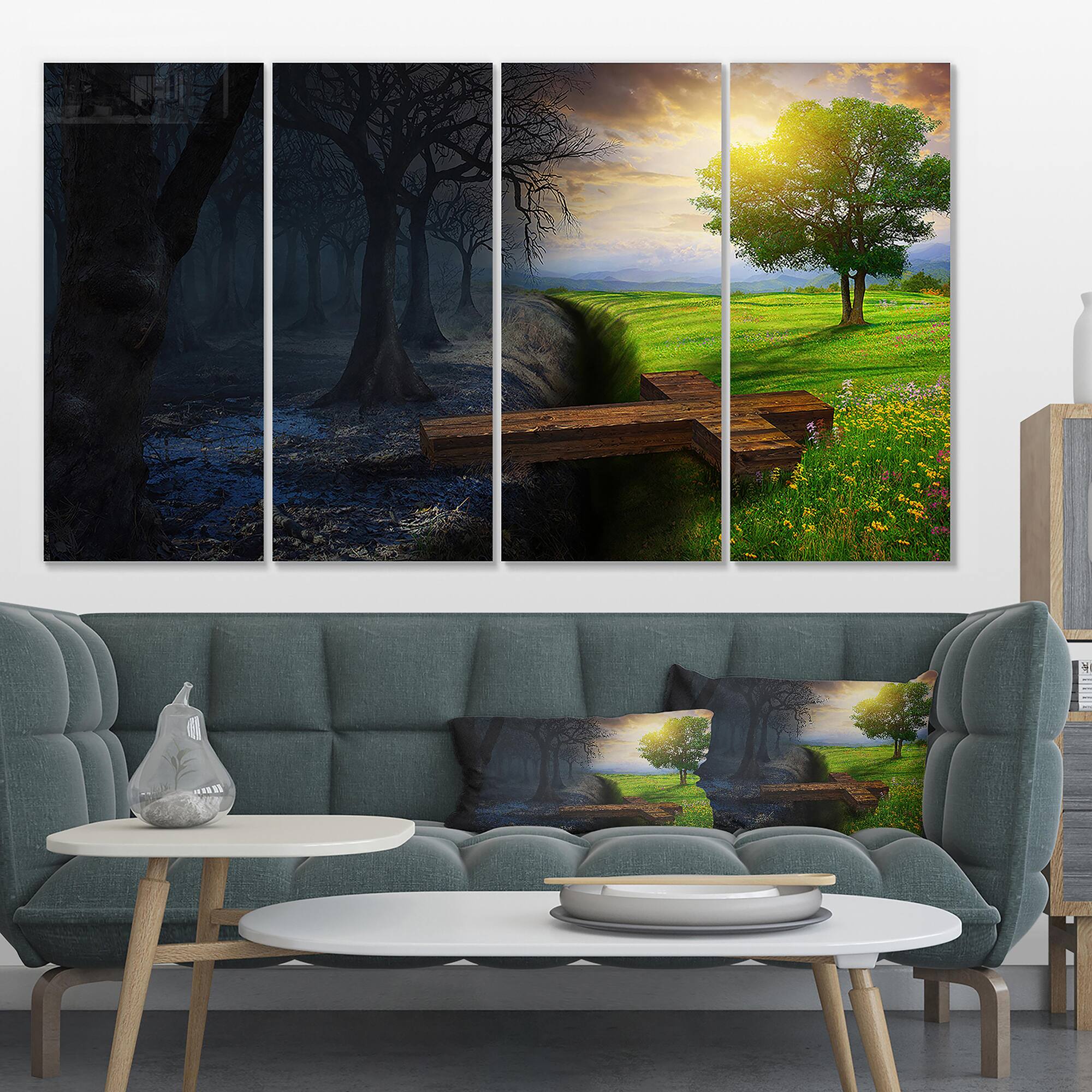 Designart - Crossing the gap - Religious Art on Wrapped Canvas set