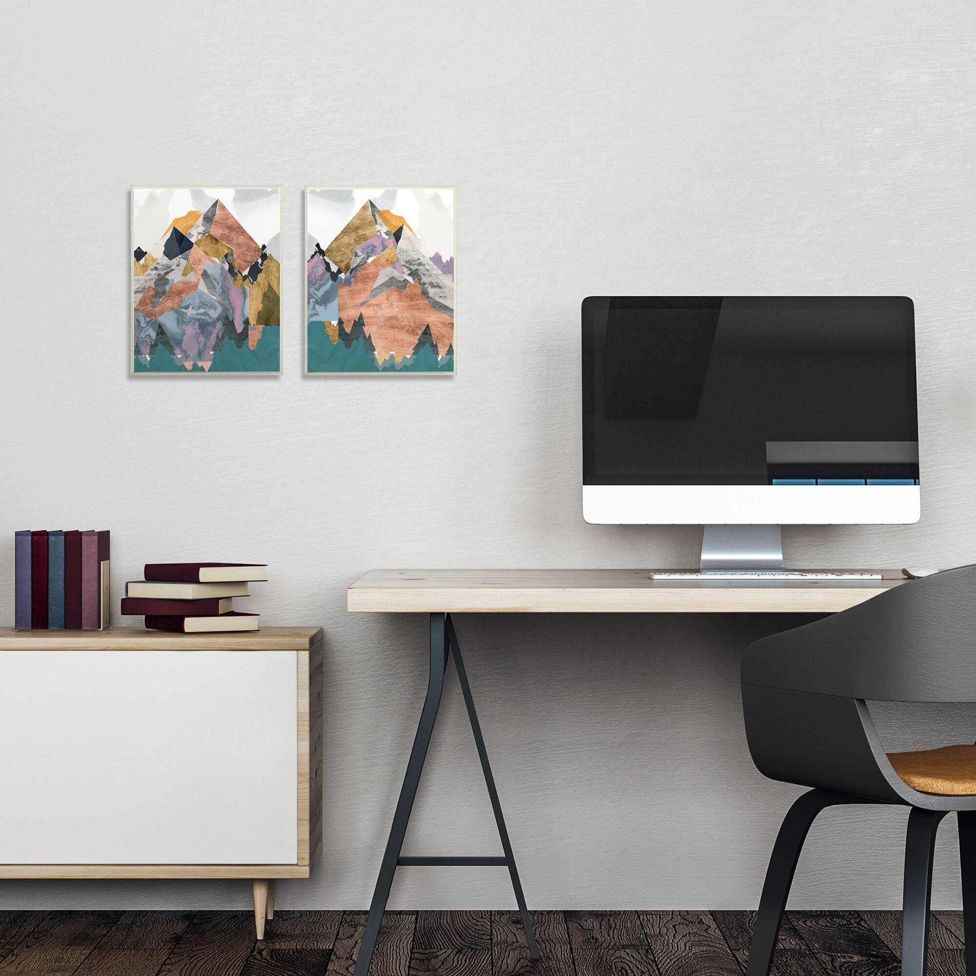 Stupell Industries Foil Collage Abstract Mountain Landscape Gray Framed Wall Art Set