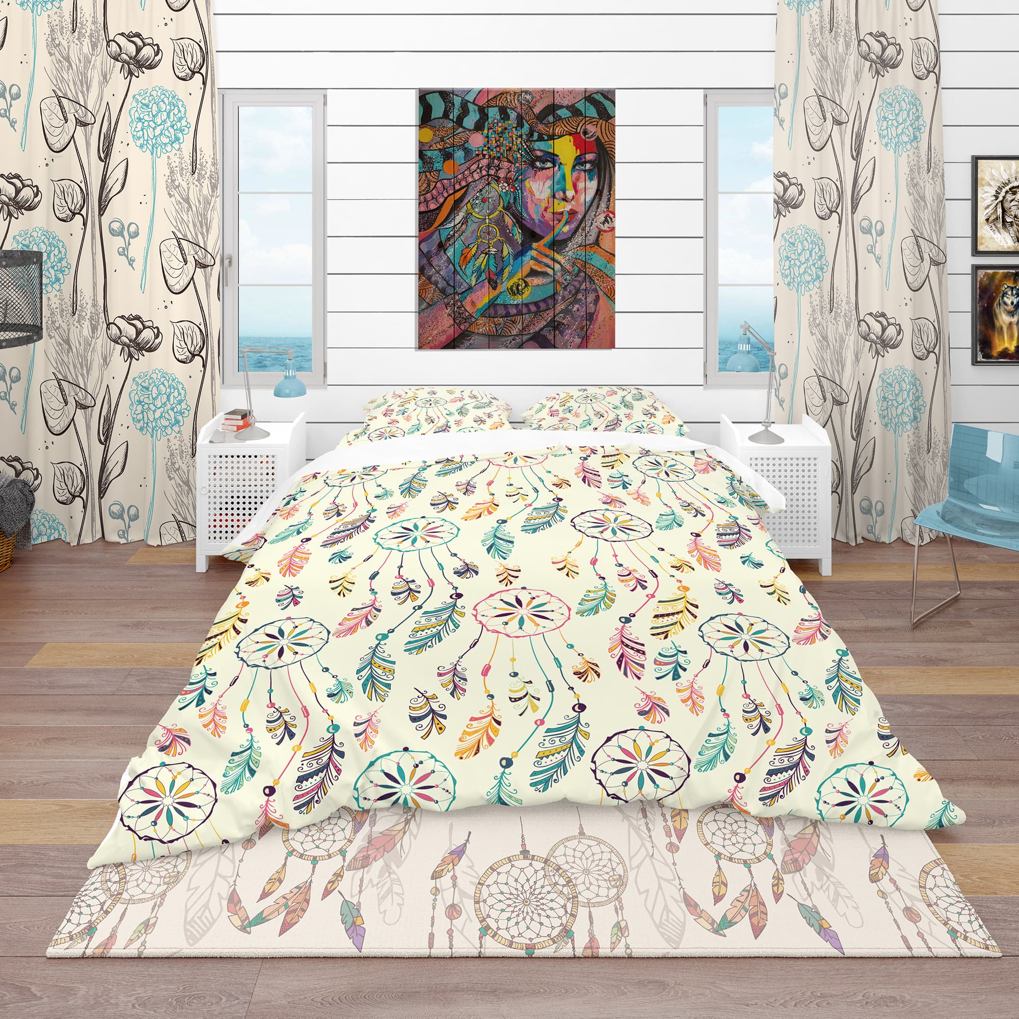 Designart &#x27;Pattern with Native Indian-American Dream Catcher&#x27; Southwestern Bedding Set - Duvet Cover &#x26; Shams