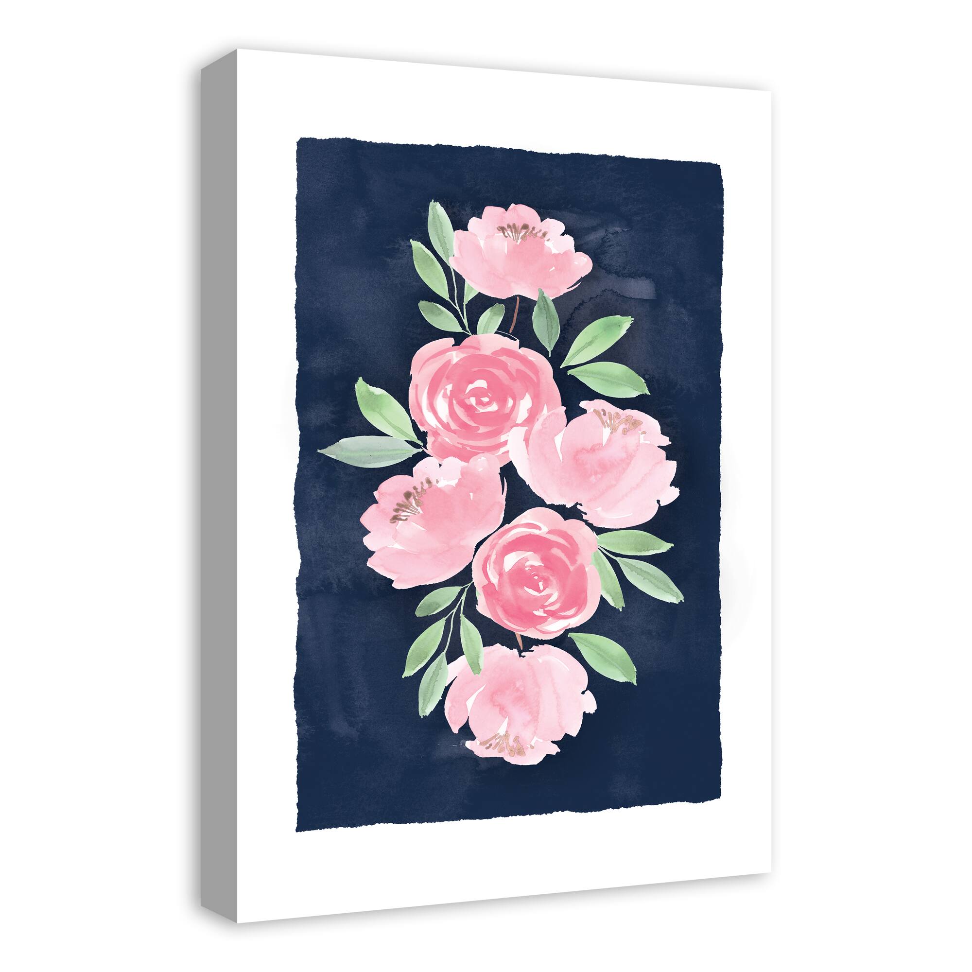 Sweet Florals On Navy 16" x 24" Canvas Wall Art