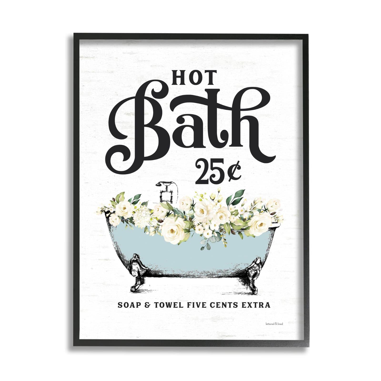 Stupell Industries Hot Bath Vintage Advertisement White Floral Blue Tub Framed Wall Art