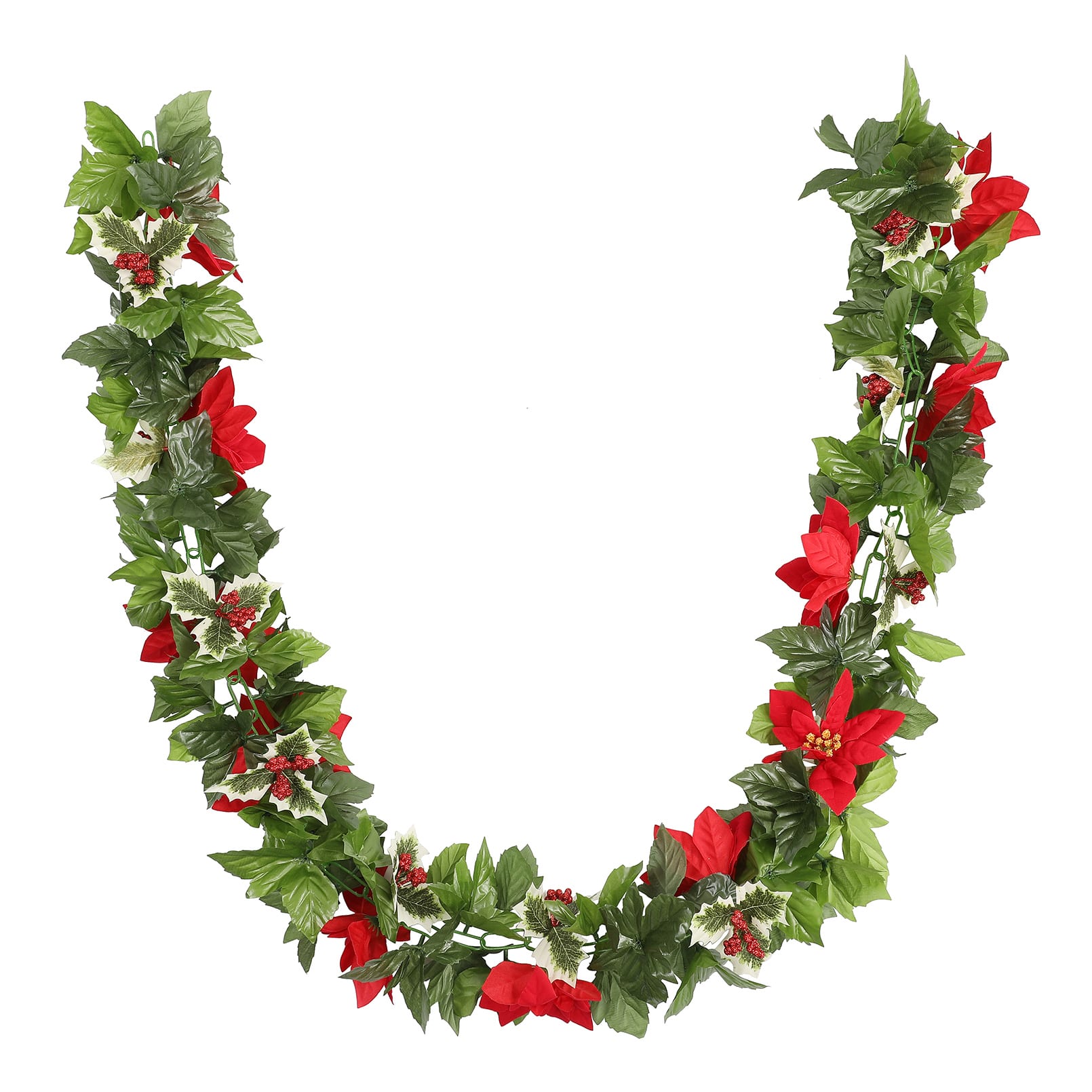 6ft. Green &#x26; Red Poinsettia &#x26; Holly Chain Garland by Ashland&#xAE;