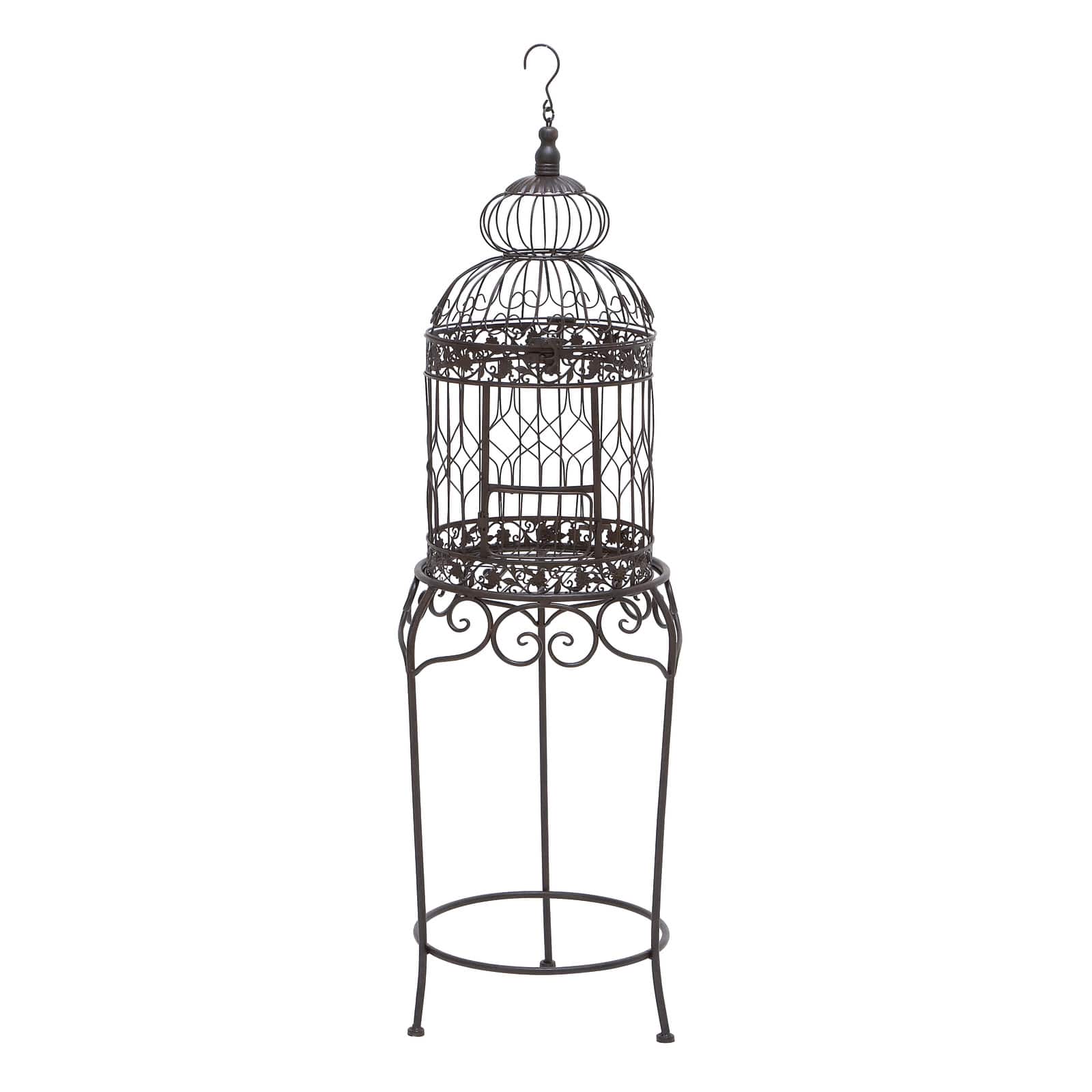 Vintage Black Metallic Standing Bird Cage, 47" x 14" x 14"