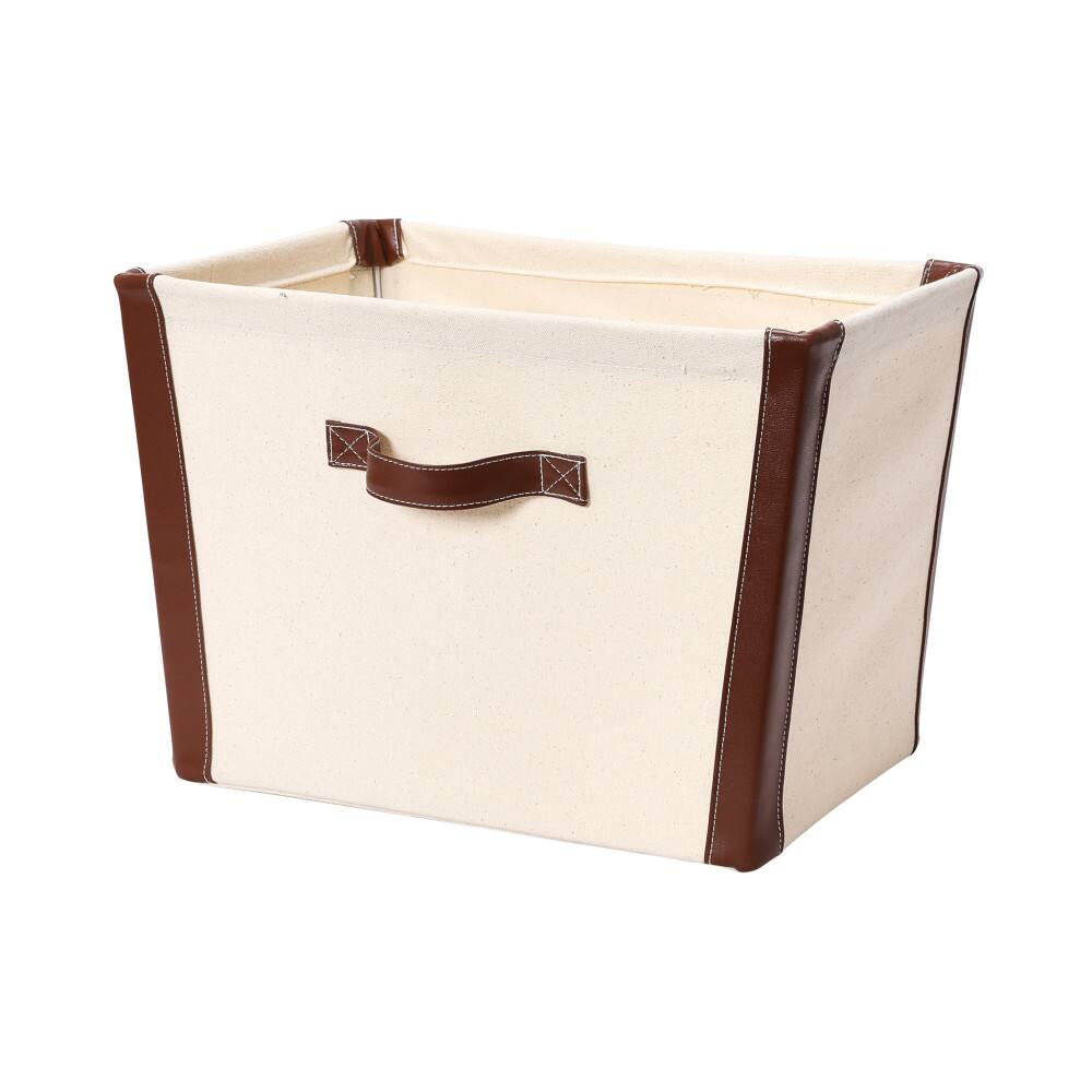 Household Essentials 16&#x22; Canvas Bin with Vegan Leather Trim