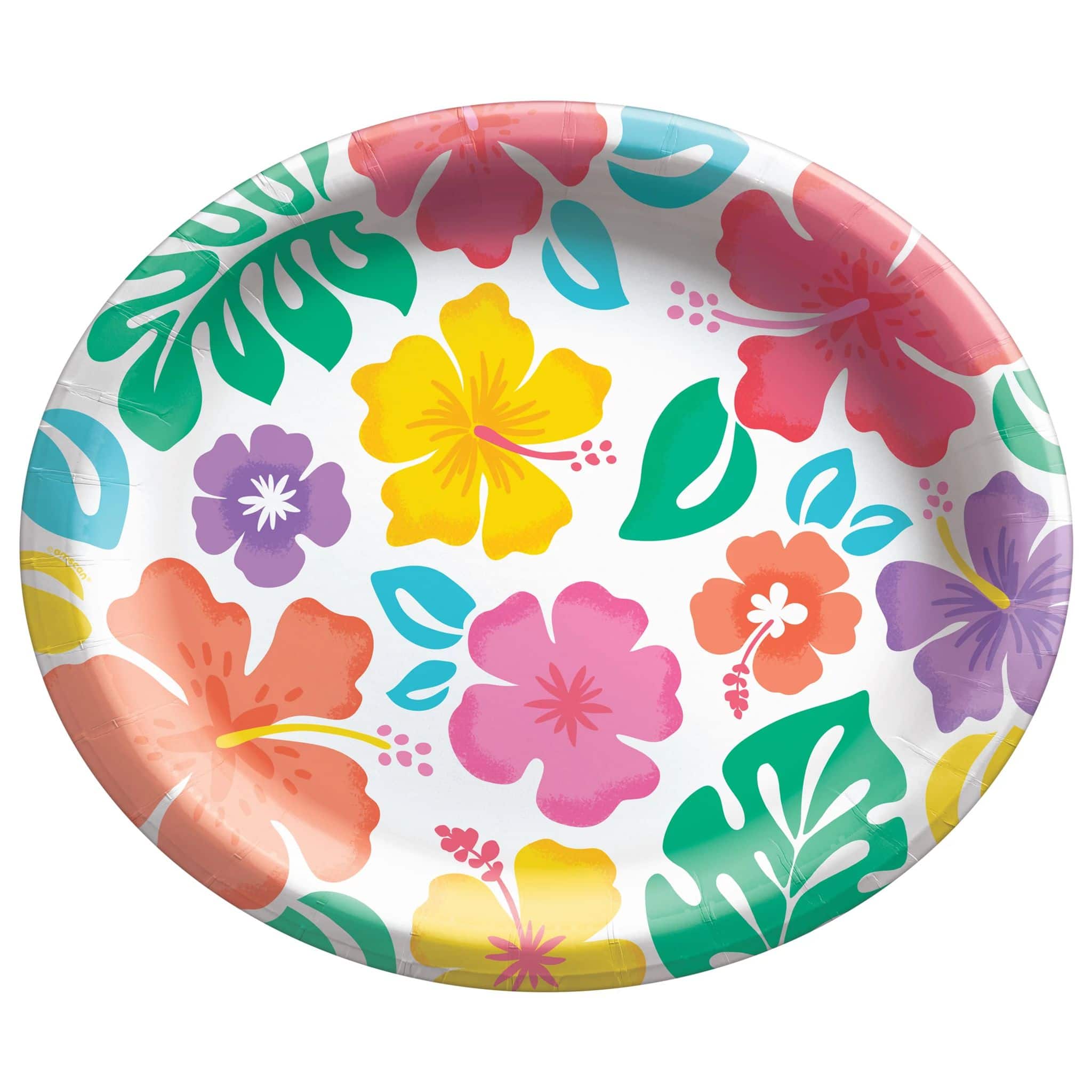 12&#x22; Summer Hibiscus Oval Paper Plates, 40ct.