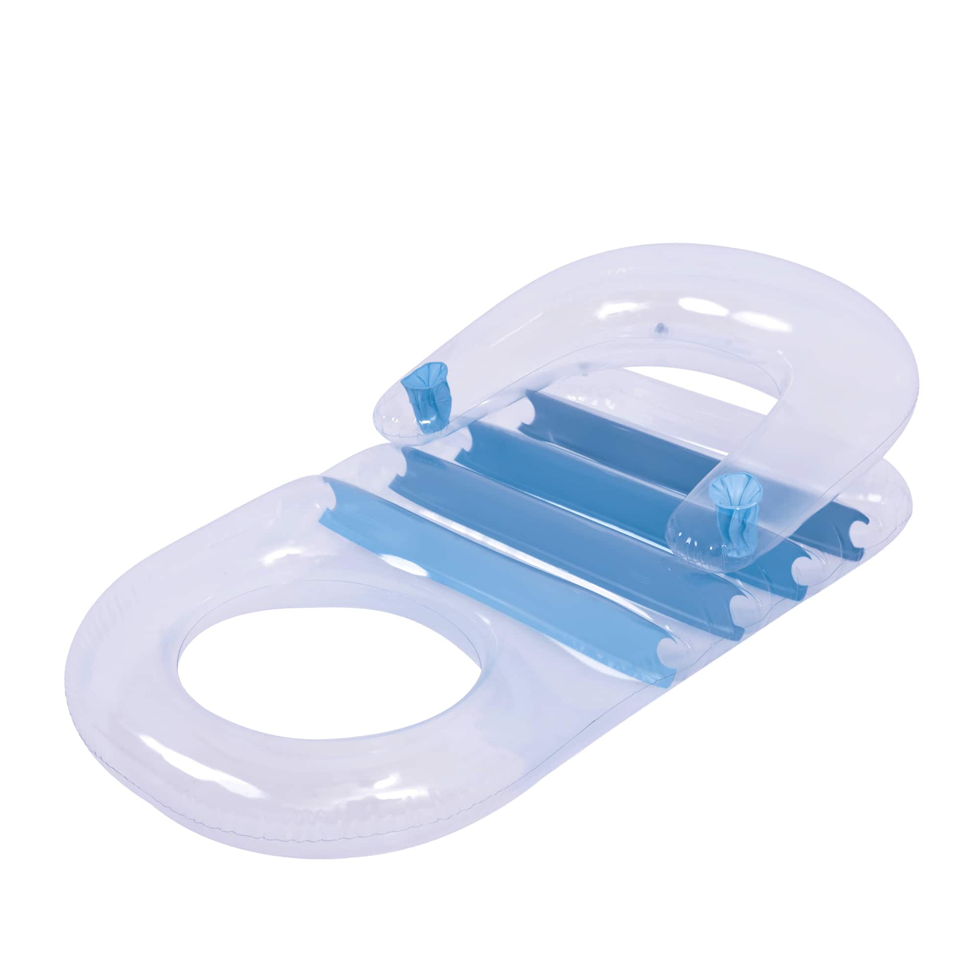 59&#x22; Blue Transparent Inflatable Pool Lounger with Cup Holders