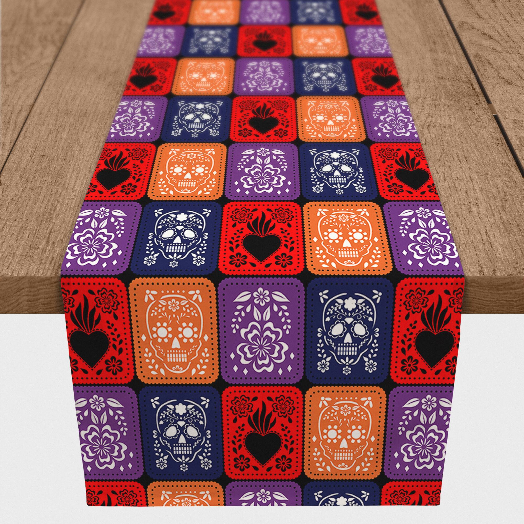 Dia De Los Muertos Flag Pattern Cotton Twill Table Runner