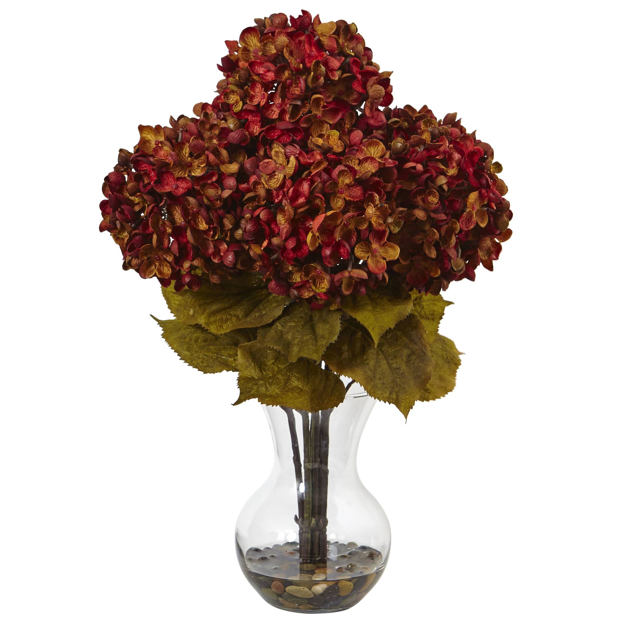 18&#x27;&#x27; Rust Hydrangea Arrangement in Glass Vase