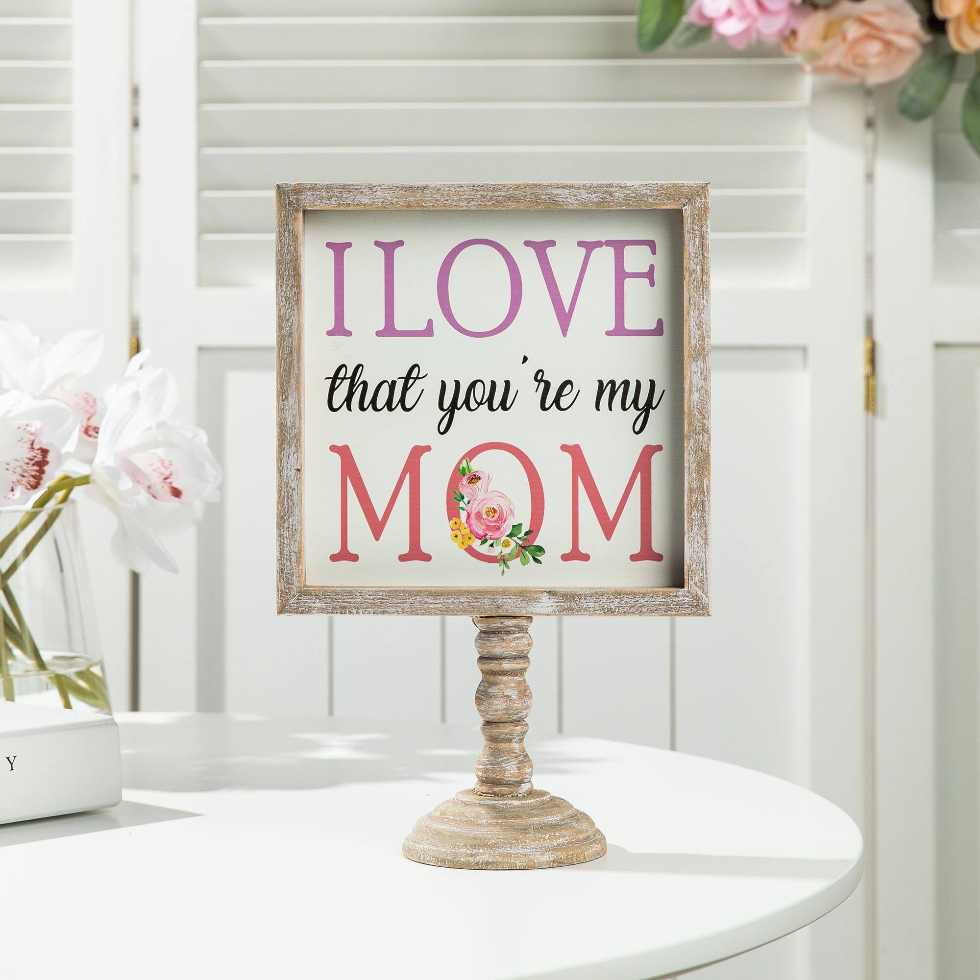 Glitzhome&#xAE; 11.5&#x22; Wood Mother&#x27;s Day Table D&#xE9;cor