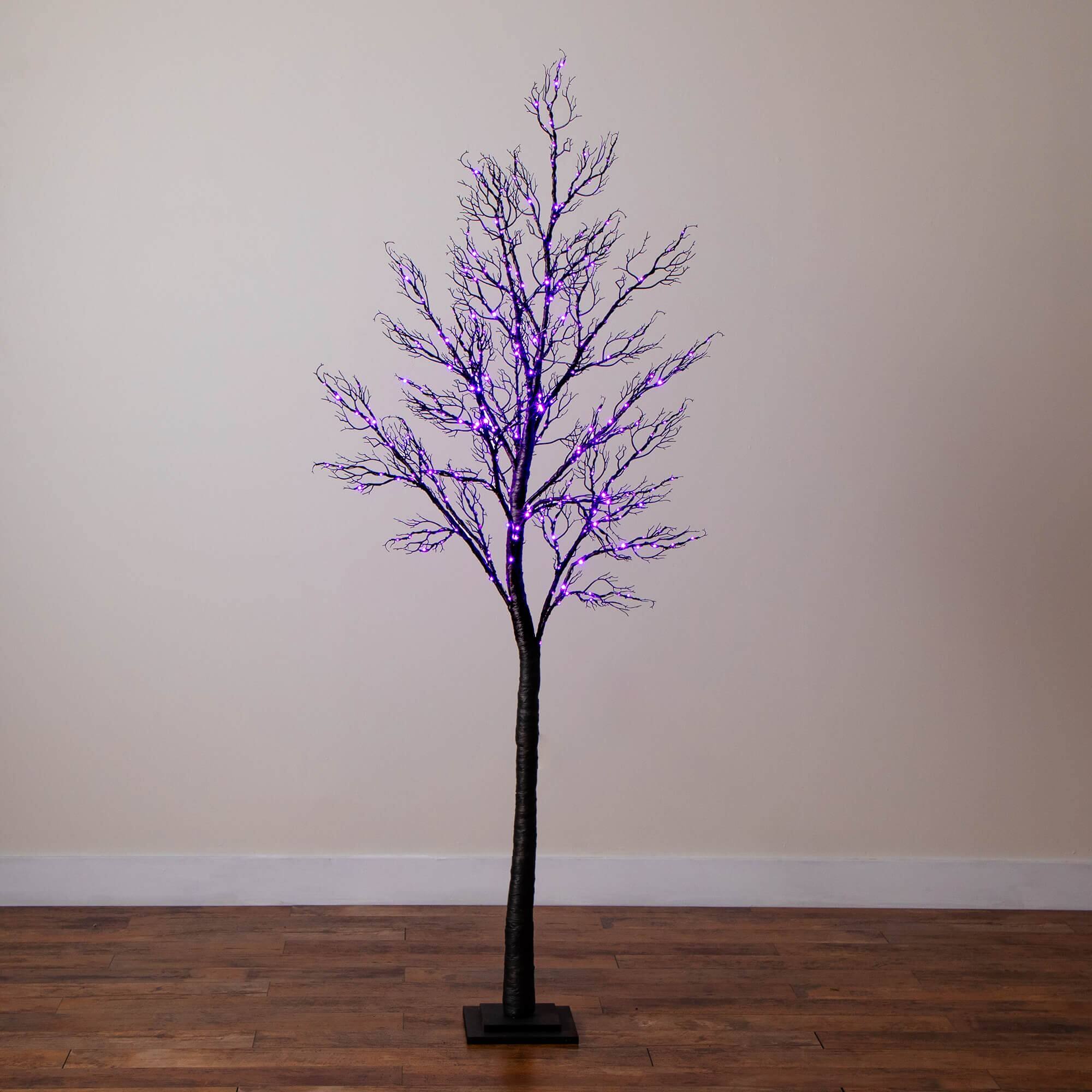 7ft. Pre-Lit Halloween Minimalist Twig Artificial Fall Tree with 400 Orange & Purple LED Lights