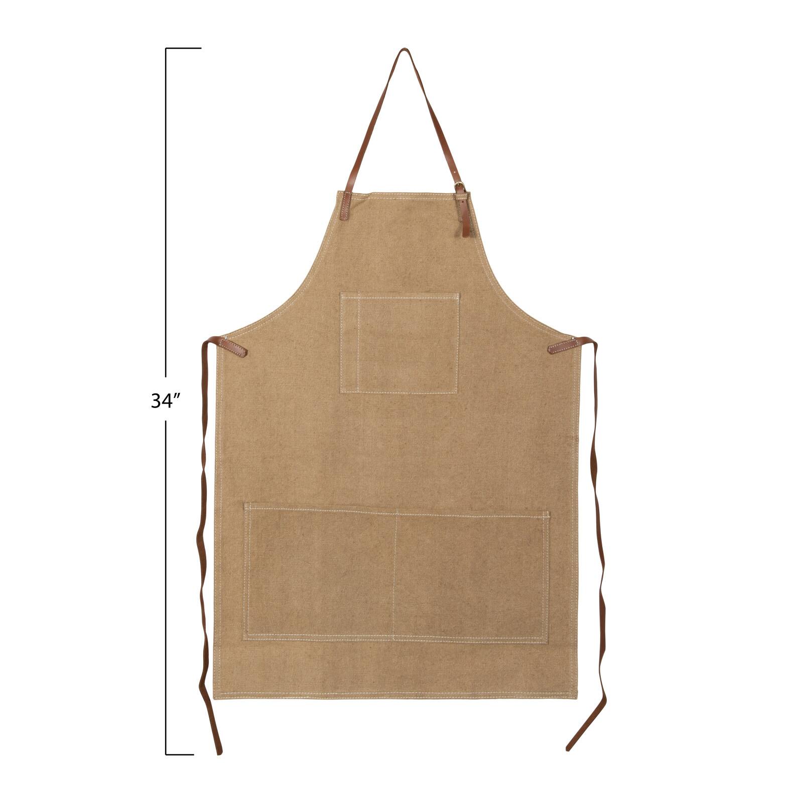 Hello Honey® Khaki Apron with Pockets & Leather Ties