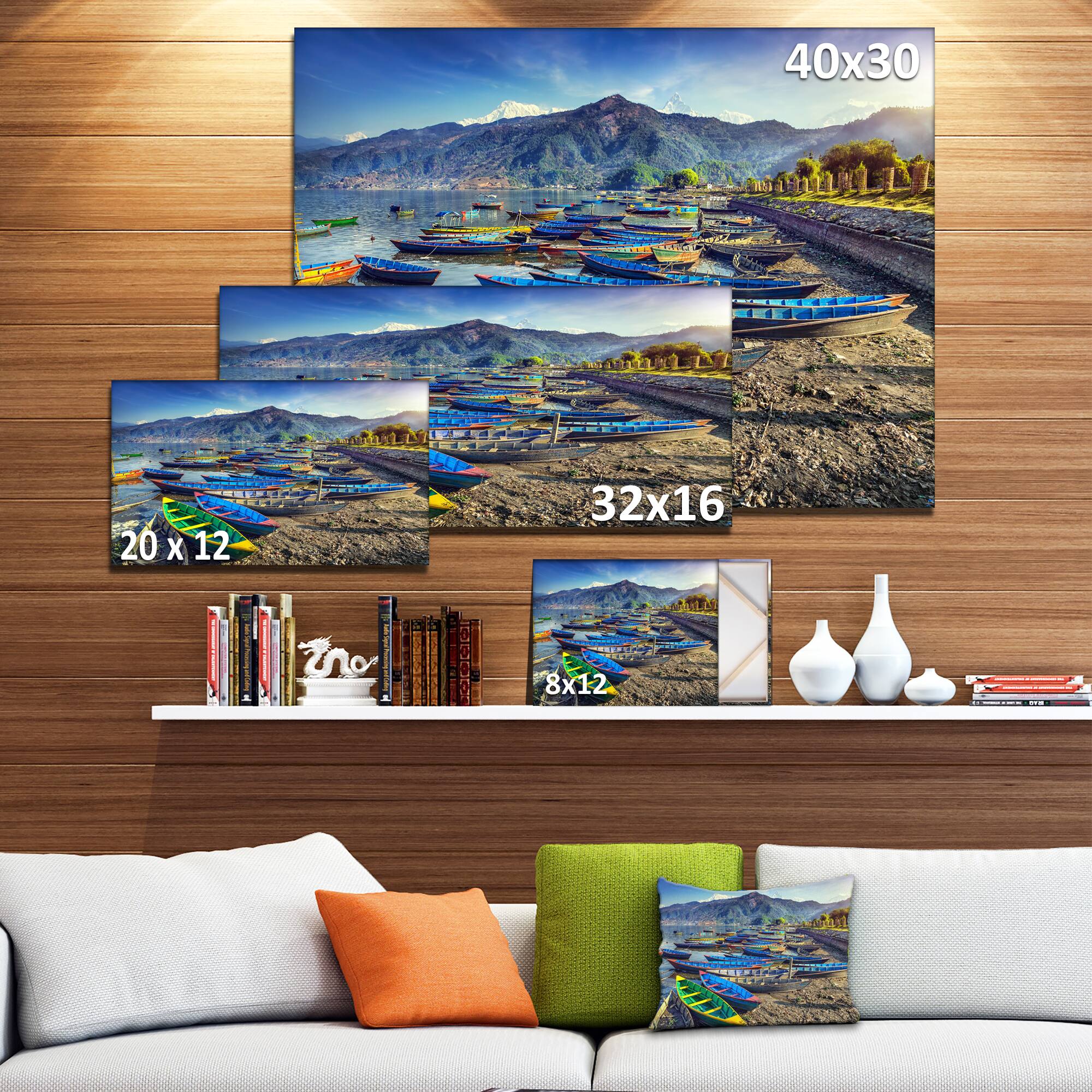 Designart - Colorful Boats in Pokhara Lake - Boat Canvas Art Print