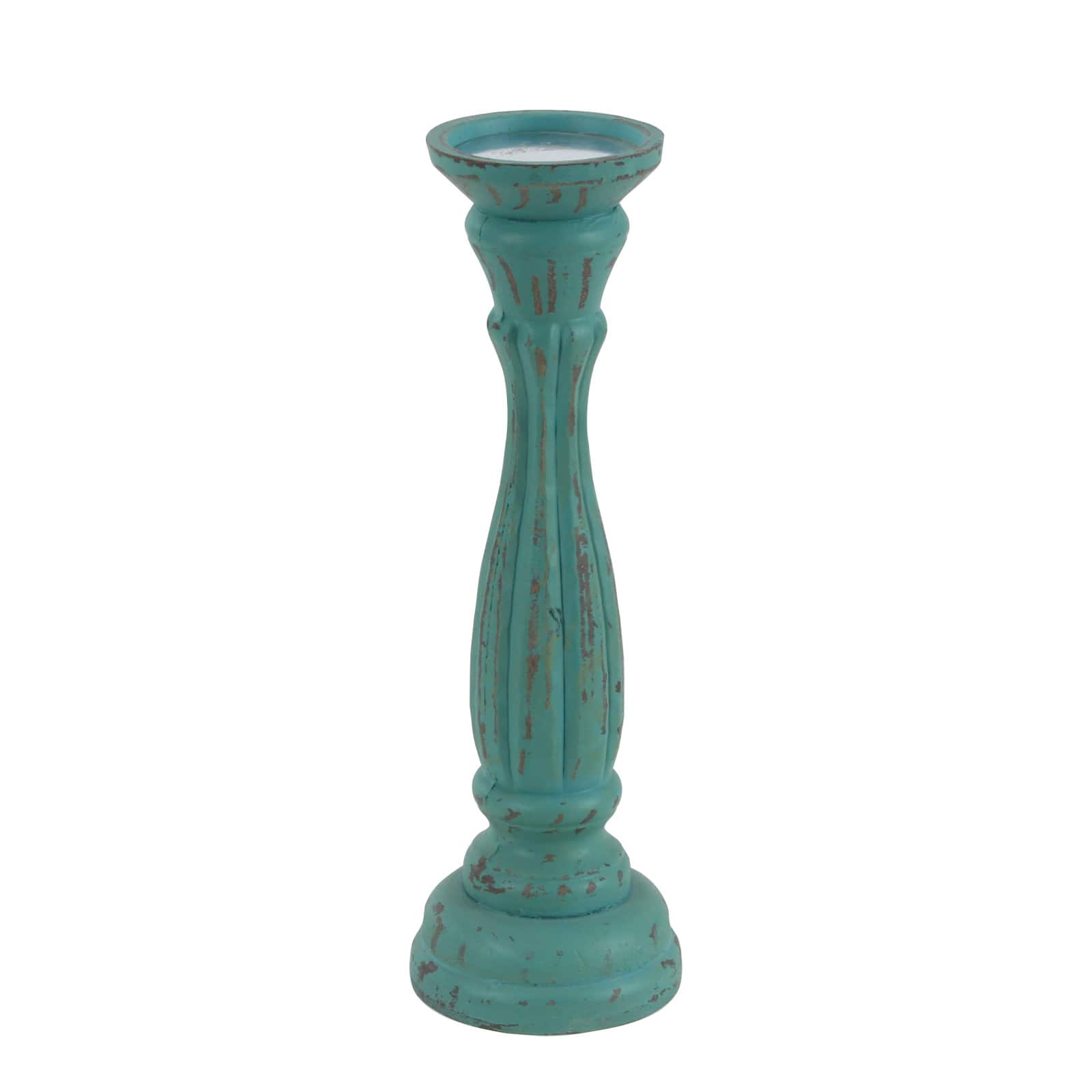 Blue Wood Traditional Candle Holder Set