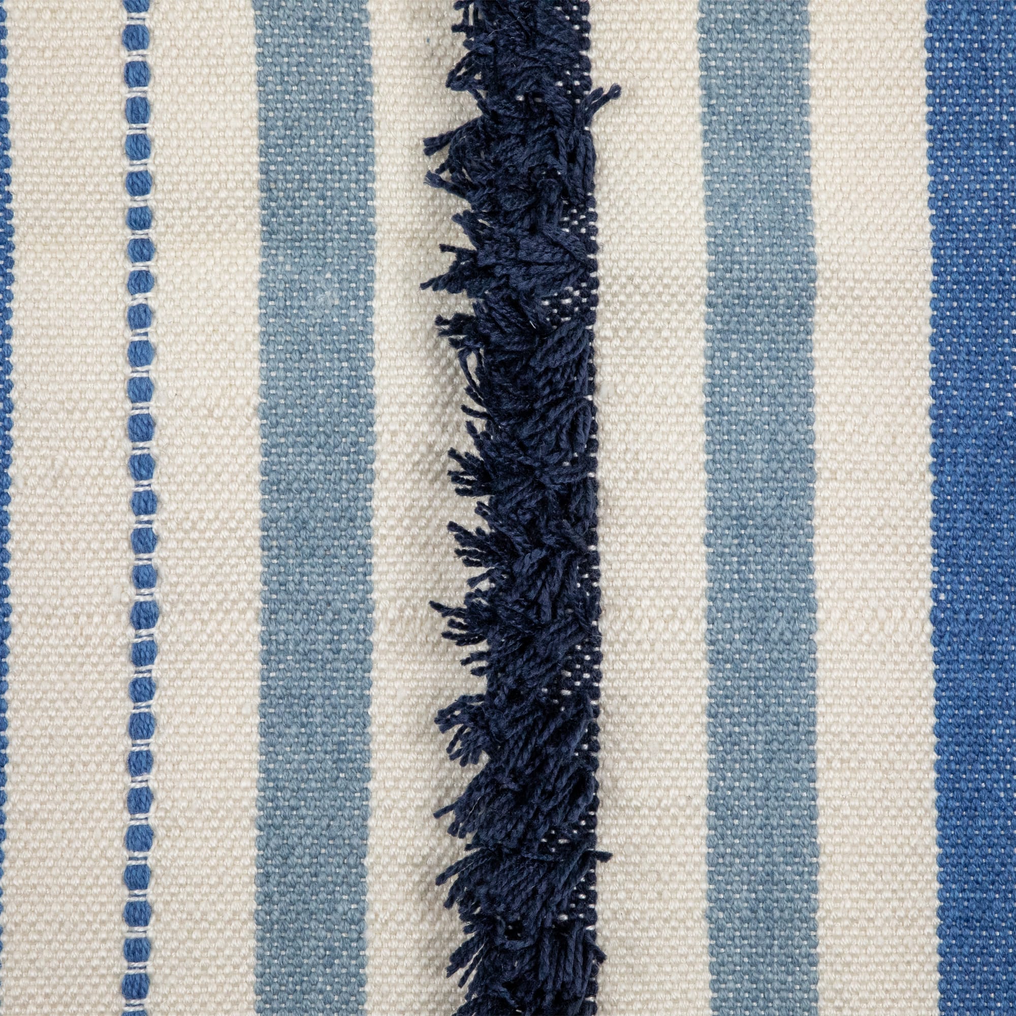 Blue, Cream & Black Striped Handloom Woven Outdoor Throw Rug, 3.5ft.x 2ft.