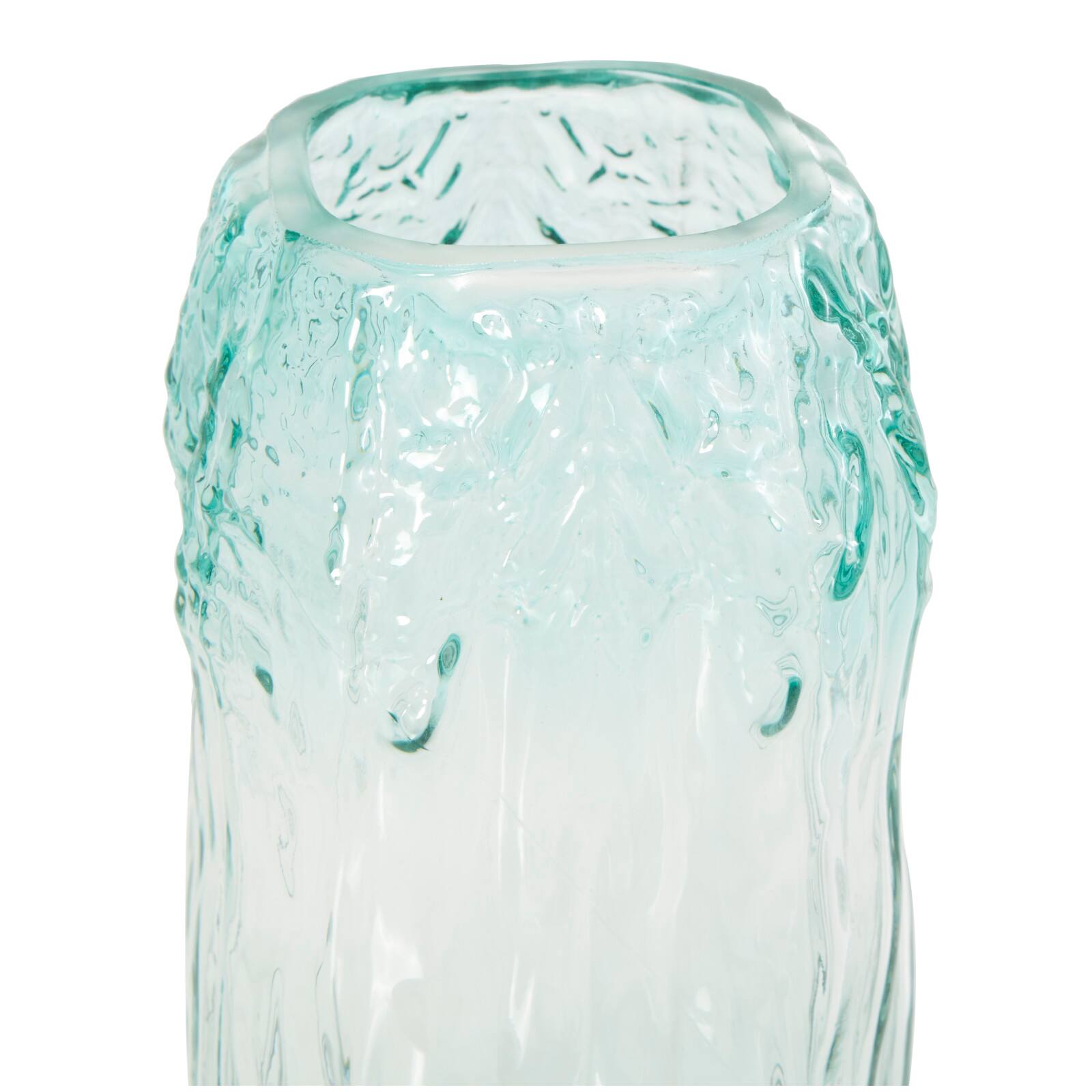 11" Green Ombre Handmade Abstract Textured Rectangular Glass Vase