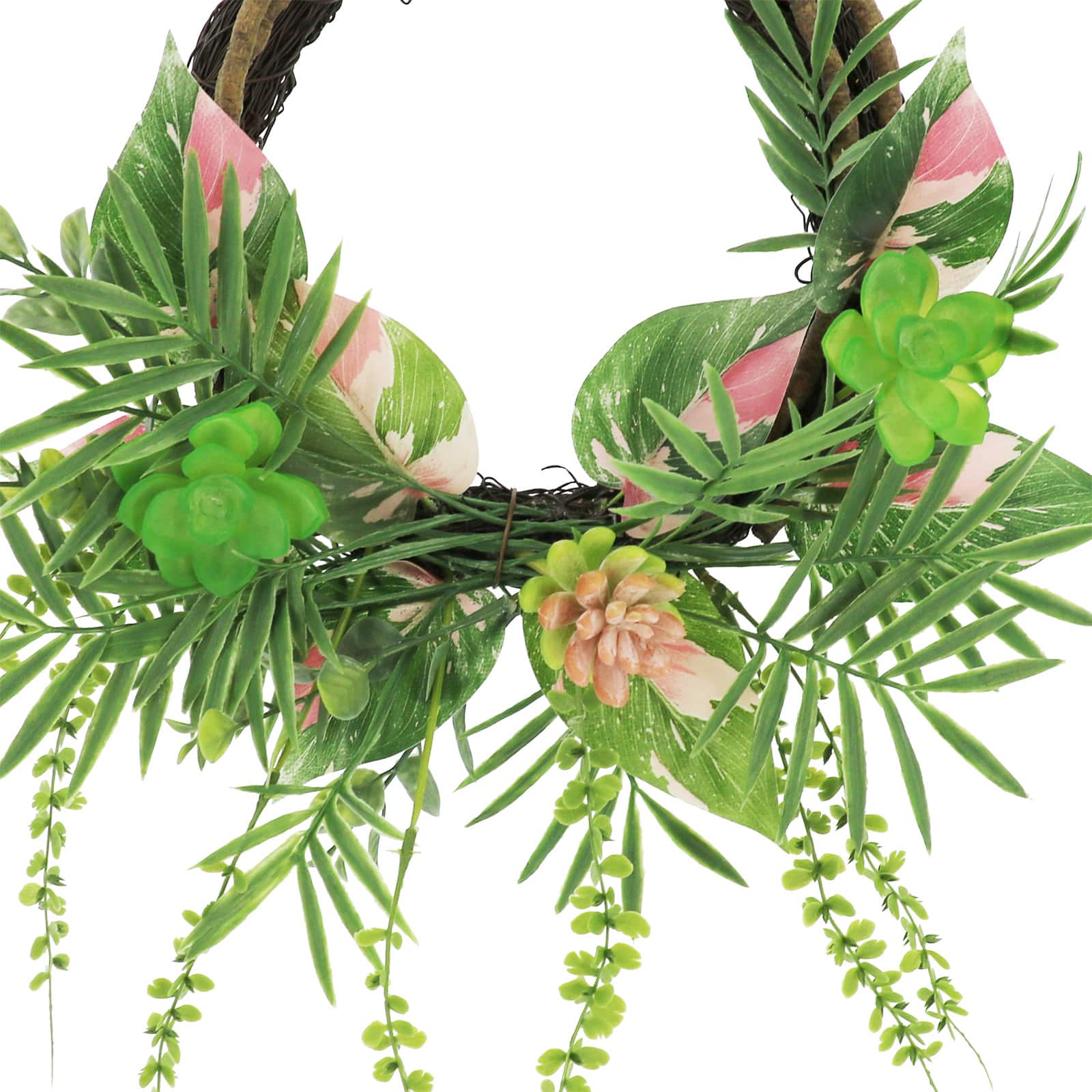 22&#x22; Pink &#x26; Green Succulent &#x26; Palm Mixed Half Wreath by Ashland&#xAE;